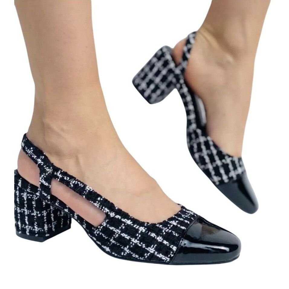Other LILIANA / Kaya-3/ Black & White / Tweed / Block / Heel Sling Size US 8.5 / IT 38.5 - 2 Thumbnail