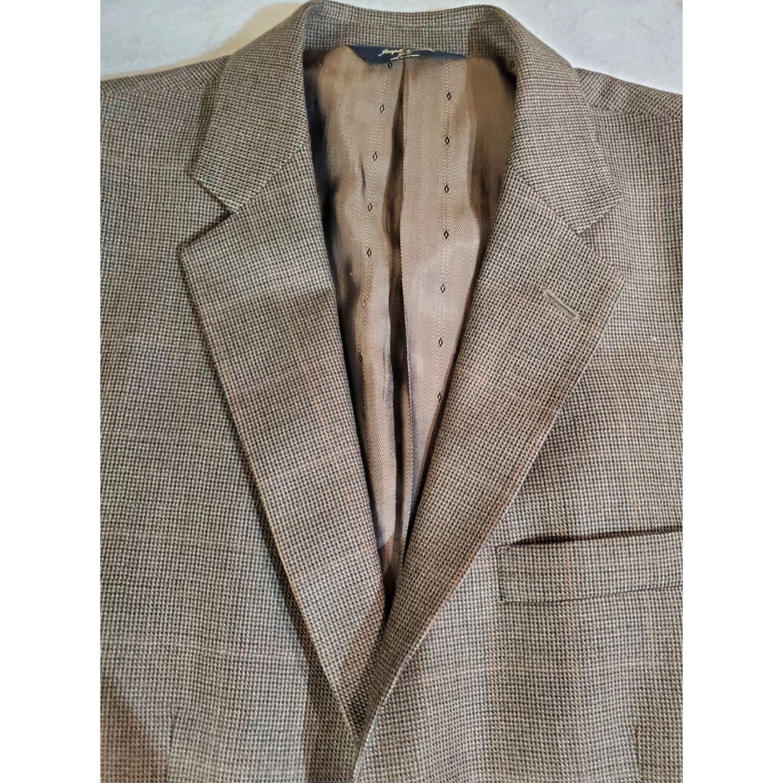 Joseph Joseph & Feiss Gold Signature Check Sport Coat 100% Wool Mens Size 42 Short Brown Houndstooth Dress Two Button Notch Size US 42 / EU 58 - 3 Thumbnail