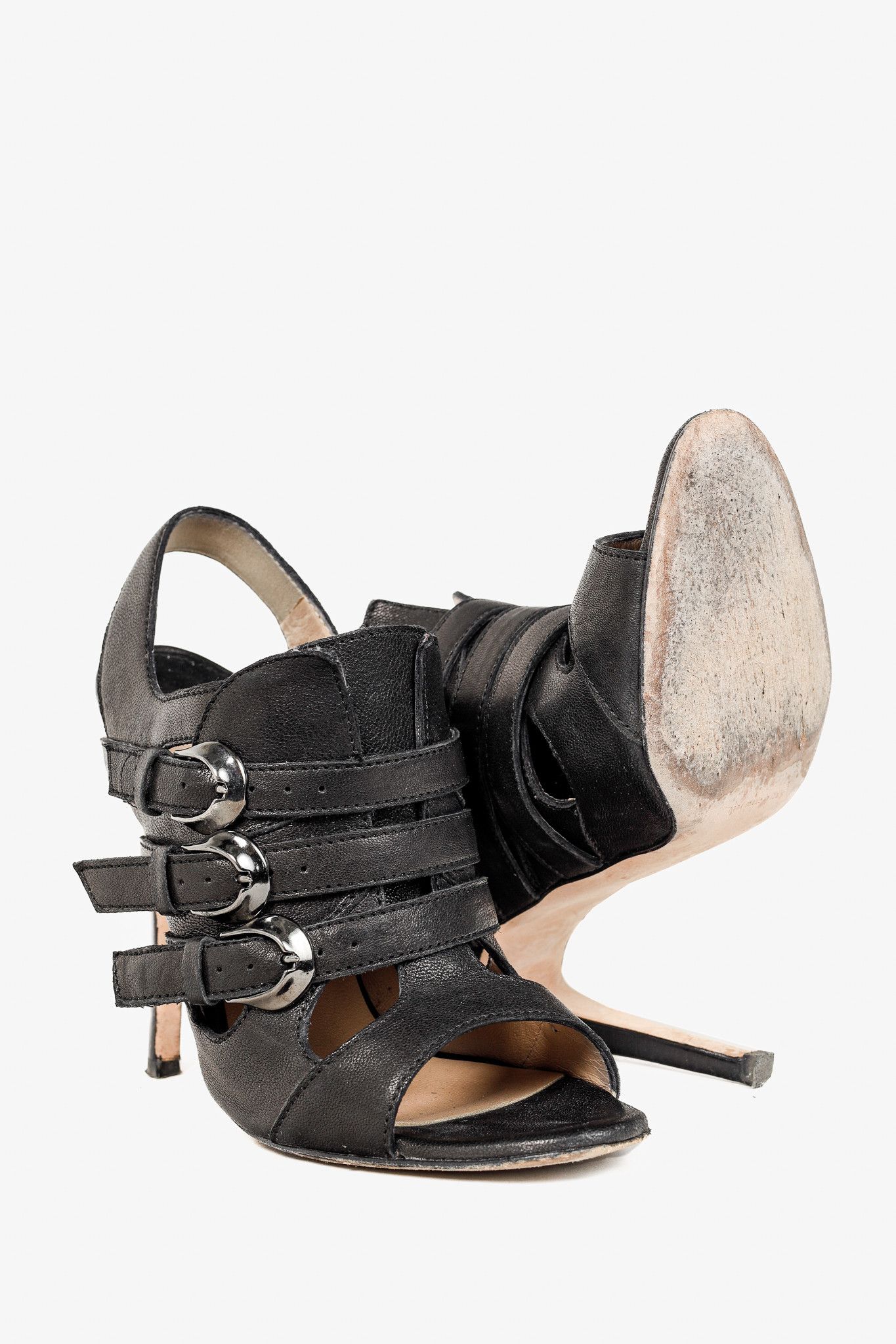Manolo Blahnik Manolo Blahnik Black Leather Buckled Gladiator Sandals Size US 8.5 / IT 38.5 - 4 Thumbnail