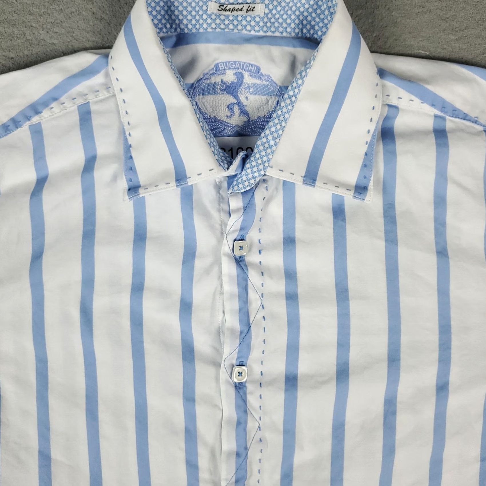 BUGATCHI Bugatchi Shirt Mens Medium Blue Striped Button-Up Long Sleeve Collared Classic Modern Preppy Casual Workwear Size US M / EU 48-50 / 2 - 2 Thumbnail