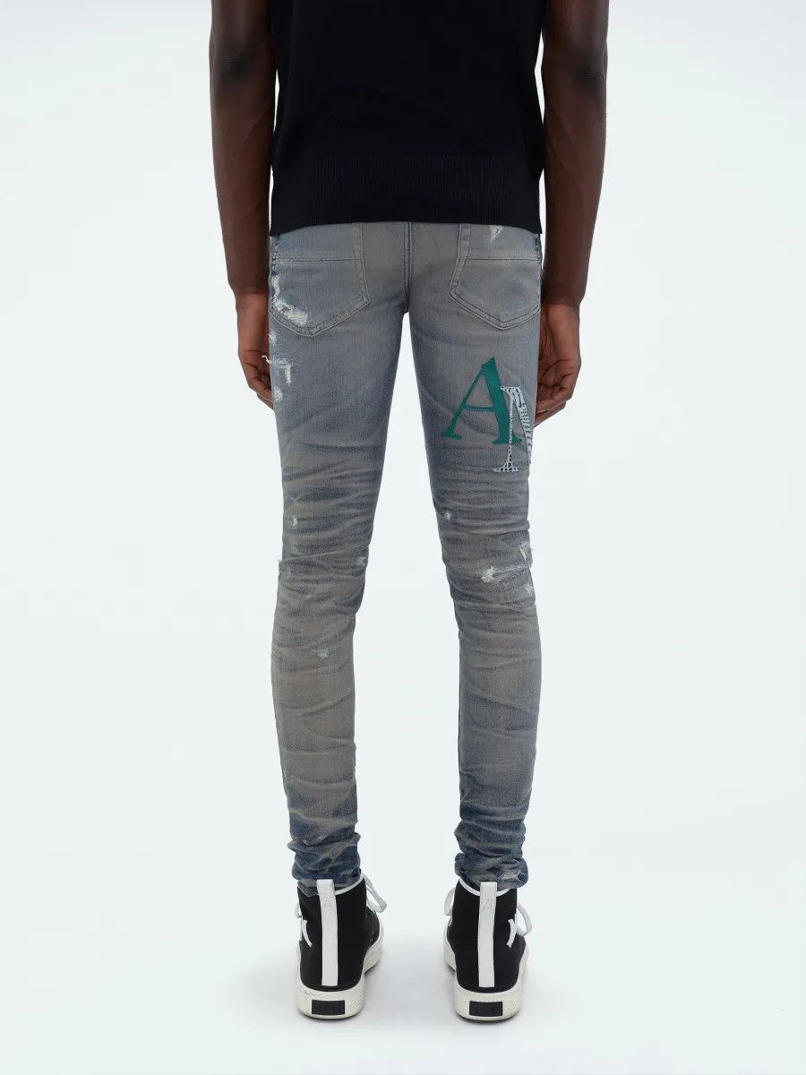 Amiri o1gr1nt0525 Leather Staggered Logo Jeans in Vintage Indigo Size US 30 / EU 46 - 5 Thumbnail