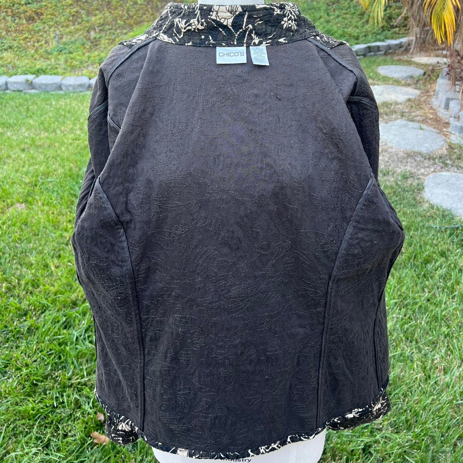Chicos Chico's Black/White Floral Jacket Size XL / US 12-14 / IT 48-50 - 5 Thumbnail