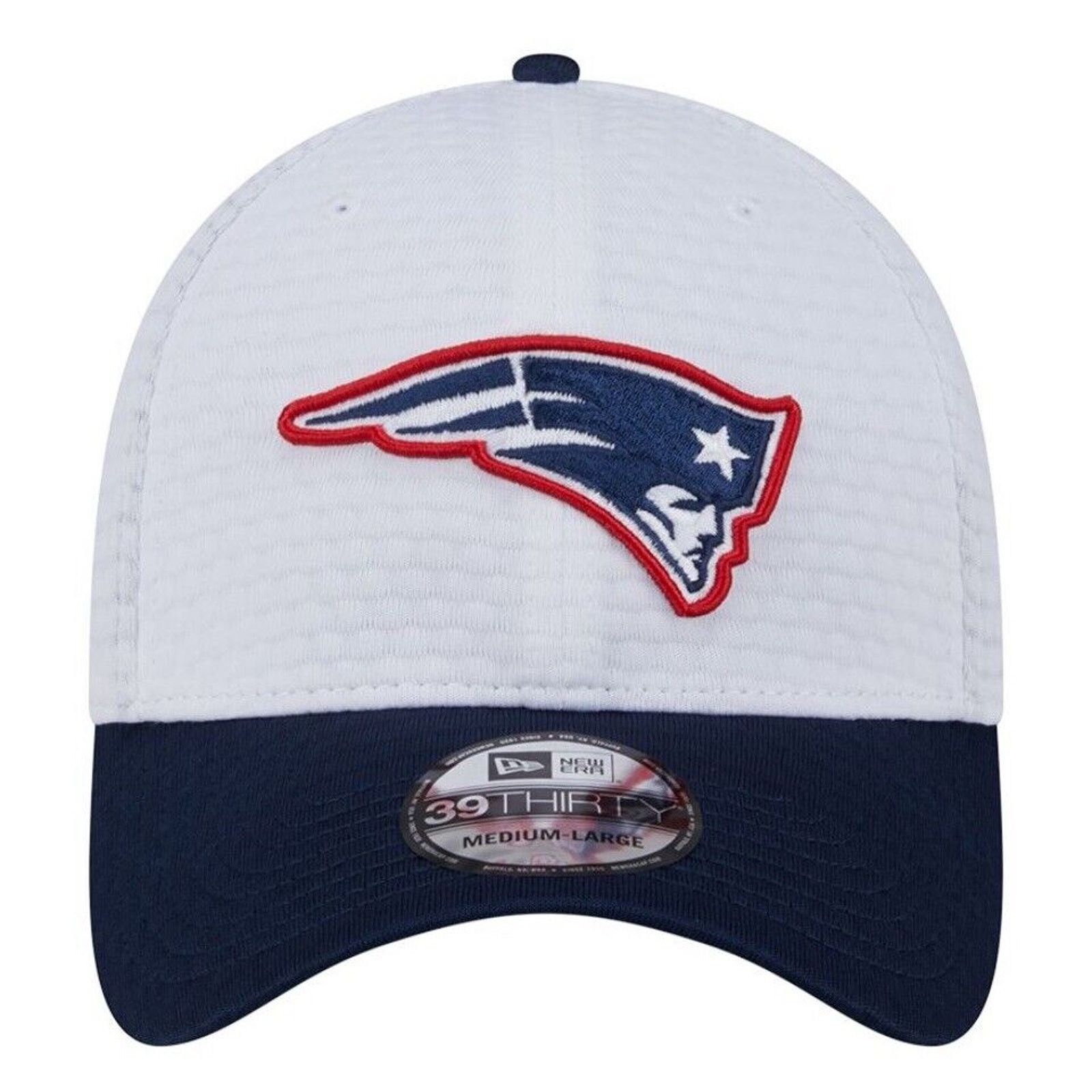 New Era New Era New England Patriots Hat 39Thirty White Navy Mens Size ONE SIZE - 1 Thumbnail