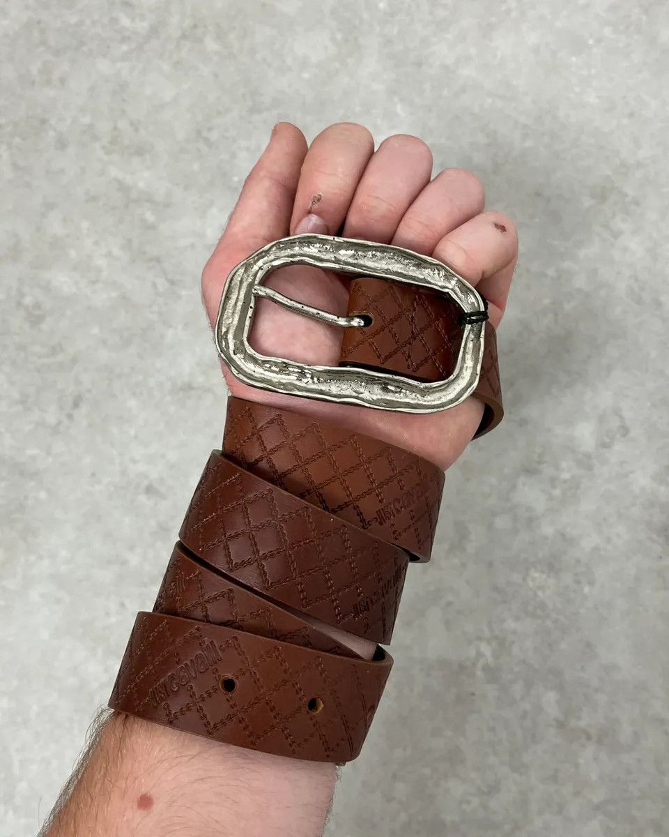 Just Cavalli 2000s Cavalli Artisanal Metal Buckle Brown Leather Belt Size ONE SIZE - 2 Thumbnail