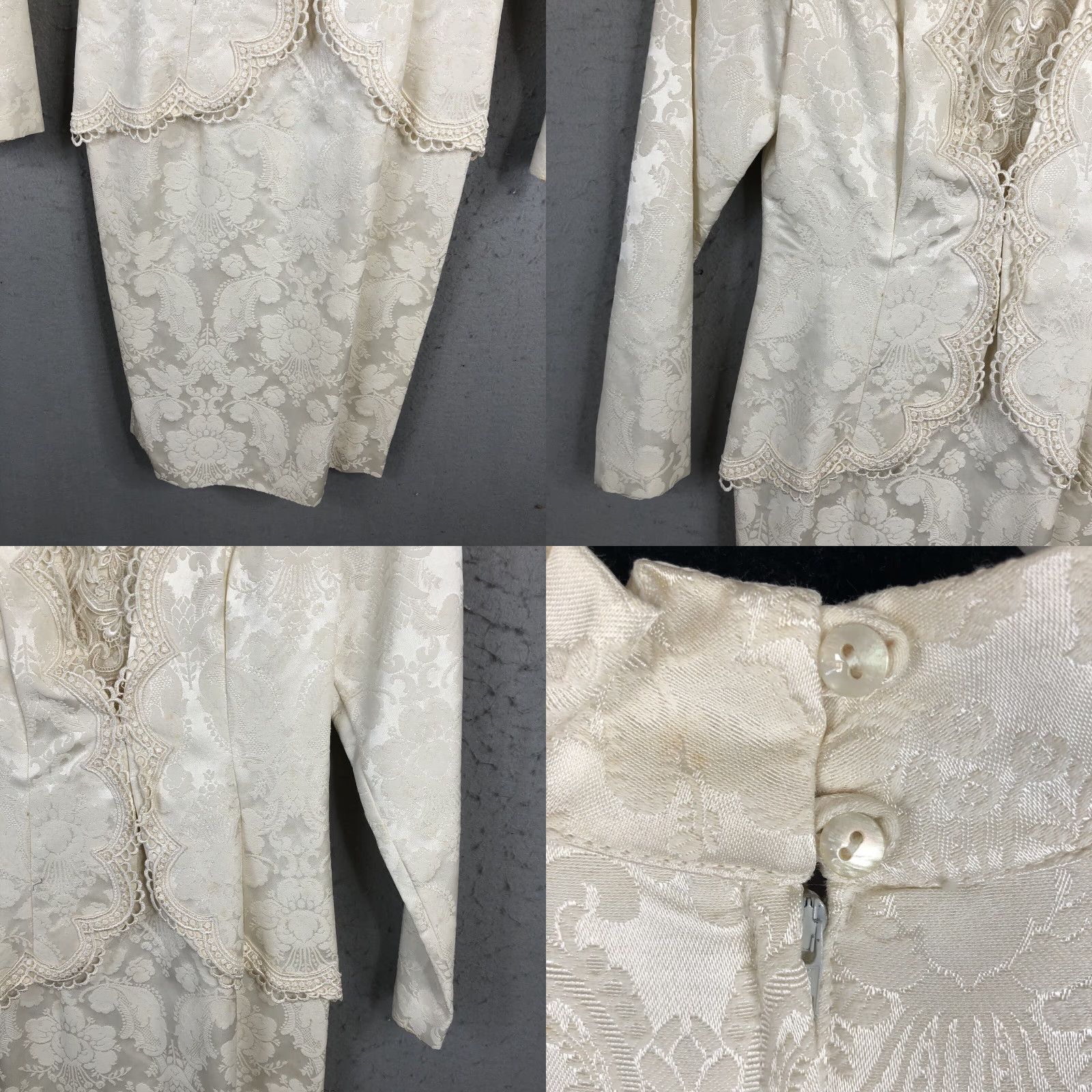 Vintage VINTAGE Scott McClintock Dress Womens 4 Cream Victorian Romantic Formal Dress Knee Length Ivory Damask Pencil Dress 80s Wedding Mens Womens Girls? Size S / US 4 / IT 40 - 9 Thumbnail