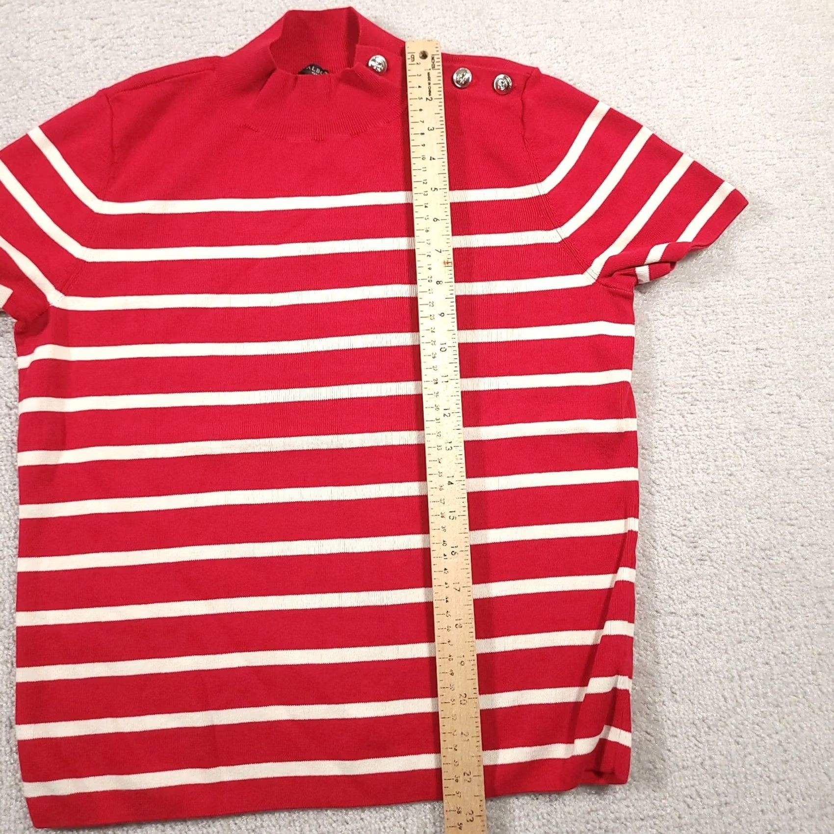 Talbots VINTAGE Talbots Red Mock Neck Sweater Short Sleeve Button Pullover Knit Petite Large Women’s Red Size L / US 10 / IT 46 - 5 Thumbnail