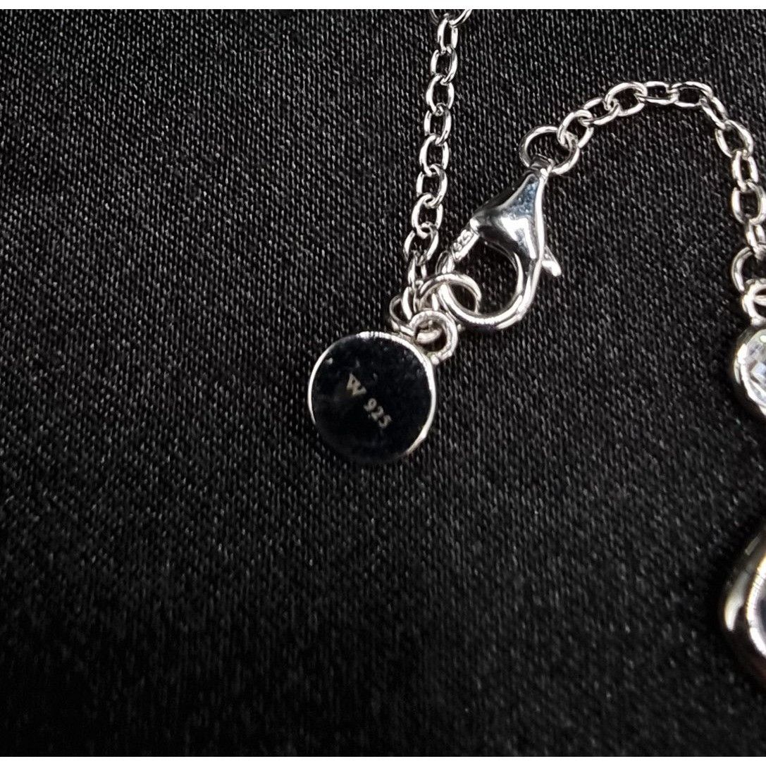 Vintage W 925 Sterling Silver Necklace With Clear CZ Size ONE SIZE - 5 Thumbnail