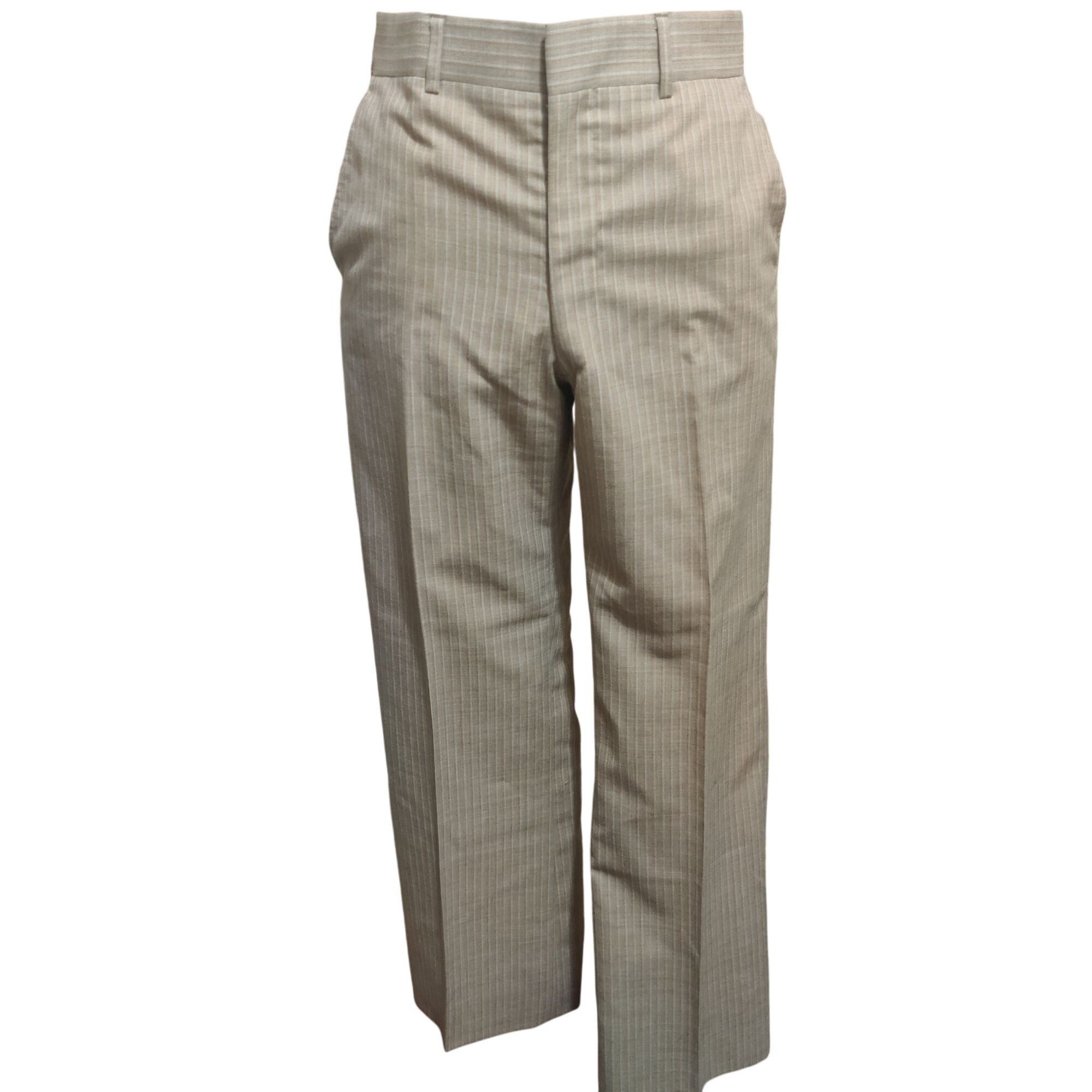 Vintage Handmade 14 Beige Pinstripe Straight Leg Classic Fit Trouser Size 36" / US 14 / IT 50 - 1 Thumbnail