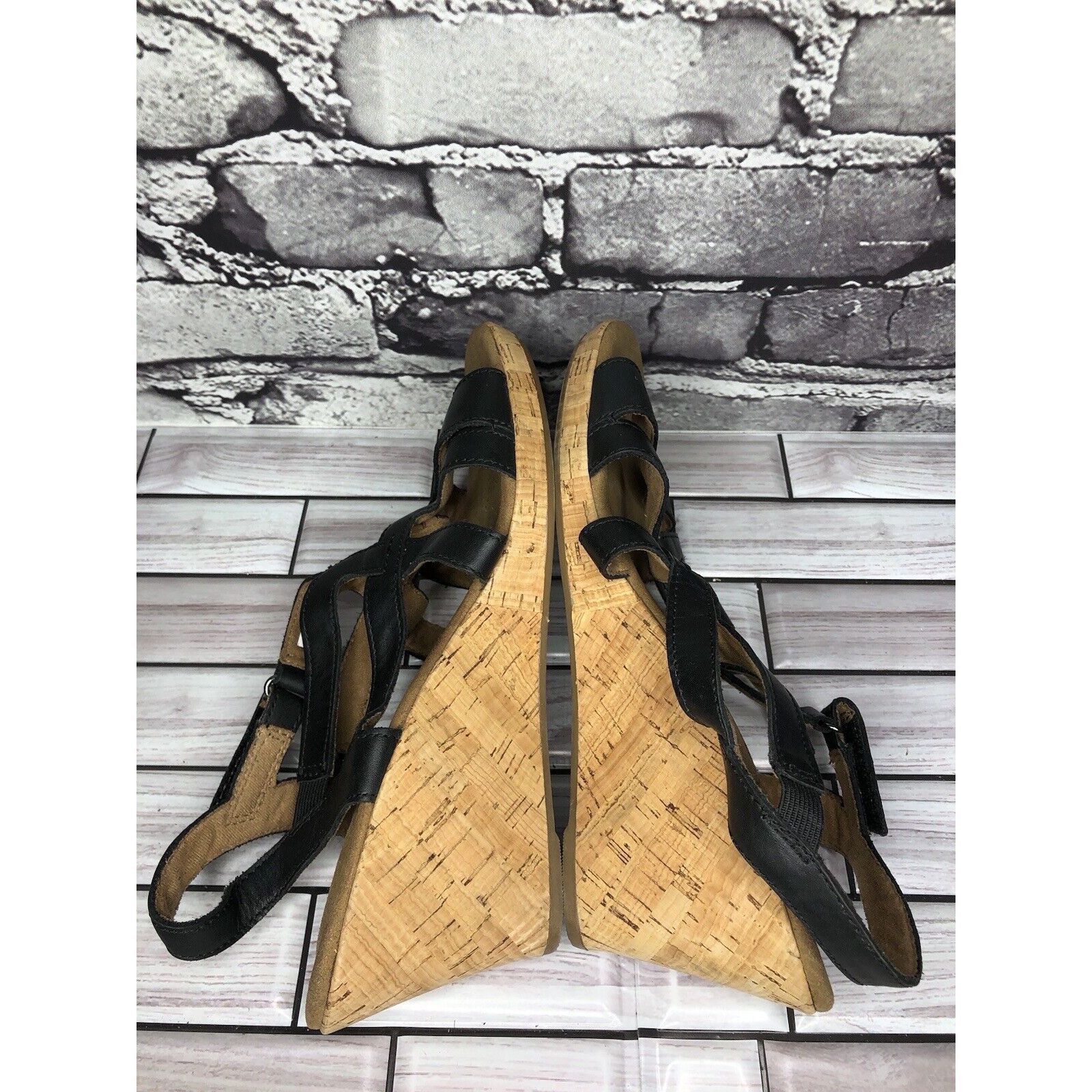 Rockport Rockport Black Leather Casual Cork Wedge Strappy Sandals Wom Size US 8.5 / IT 38.5 - 9 Thumbnail