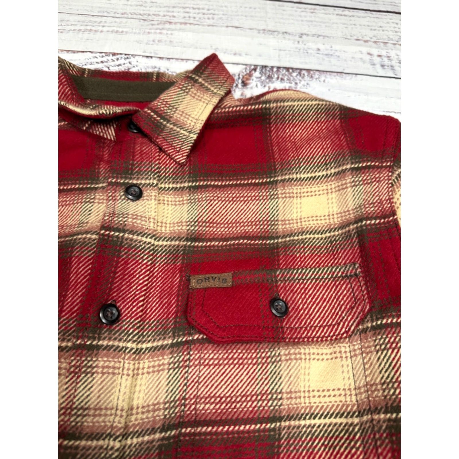 Orvis Orvis Mens Button Front Cotton Shirt Jacket Sz M Red Beige Plaid Pockets Size US M / EU 48-50 / 2 - 6 Thumbnail