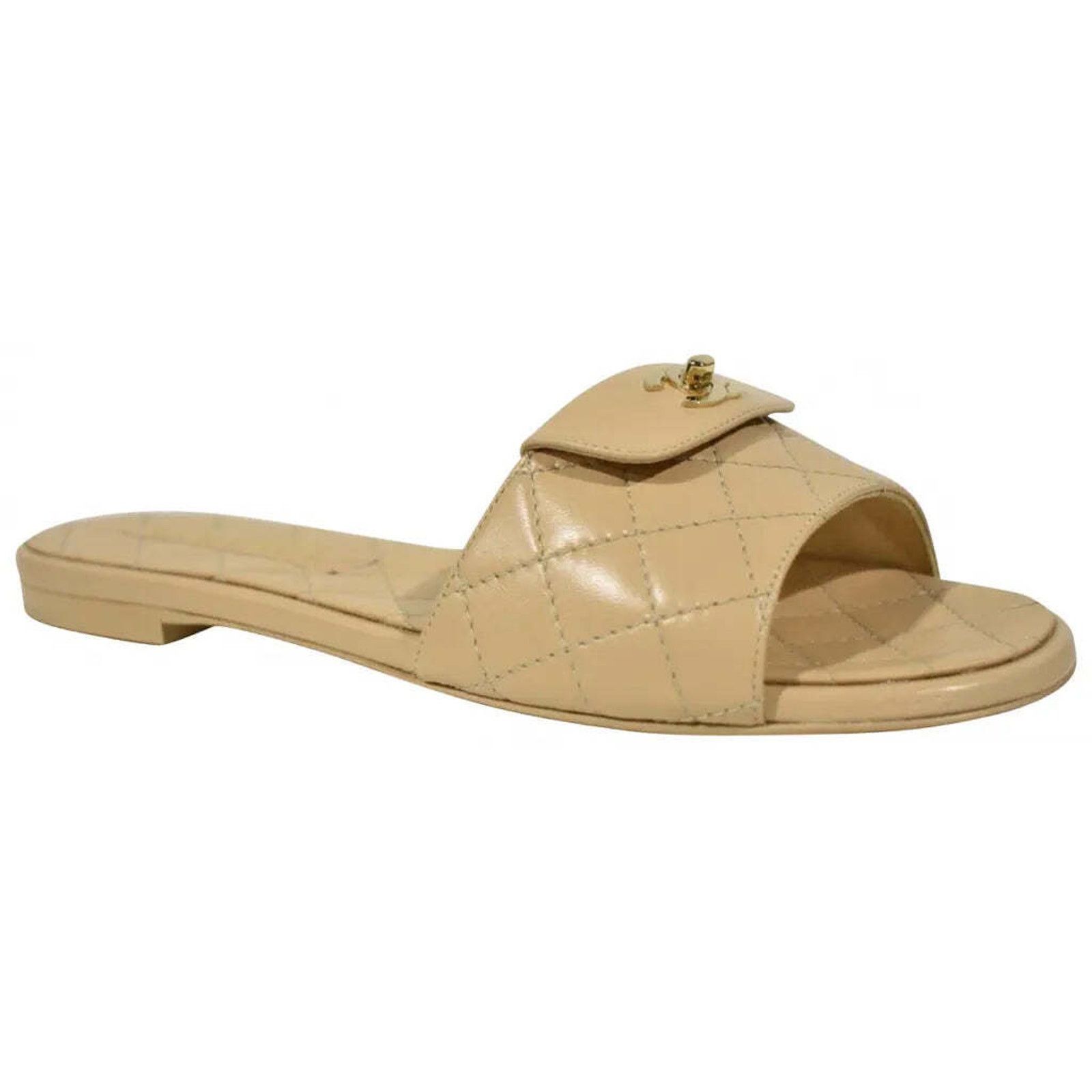 Chanel Chanel REV Beige Turnlock Quilted Gold CC Logo Mules Size US 5 / IT 35 - 3 Thumbnail