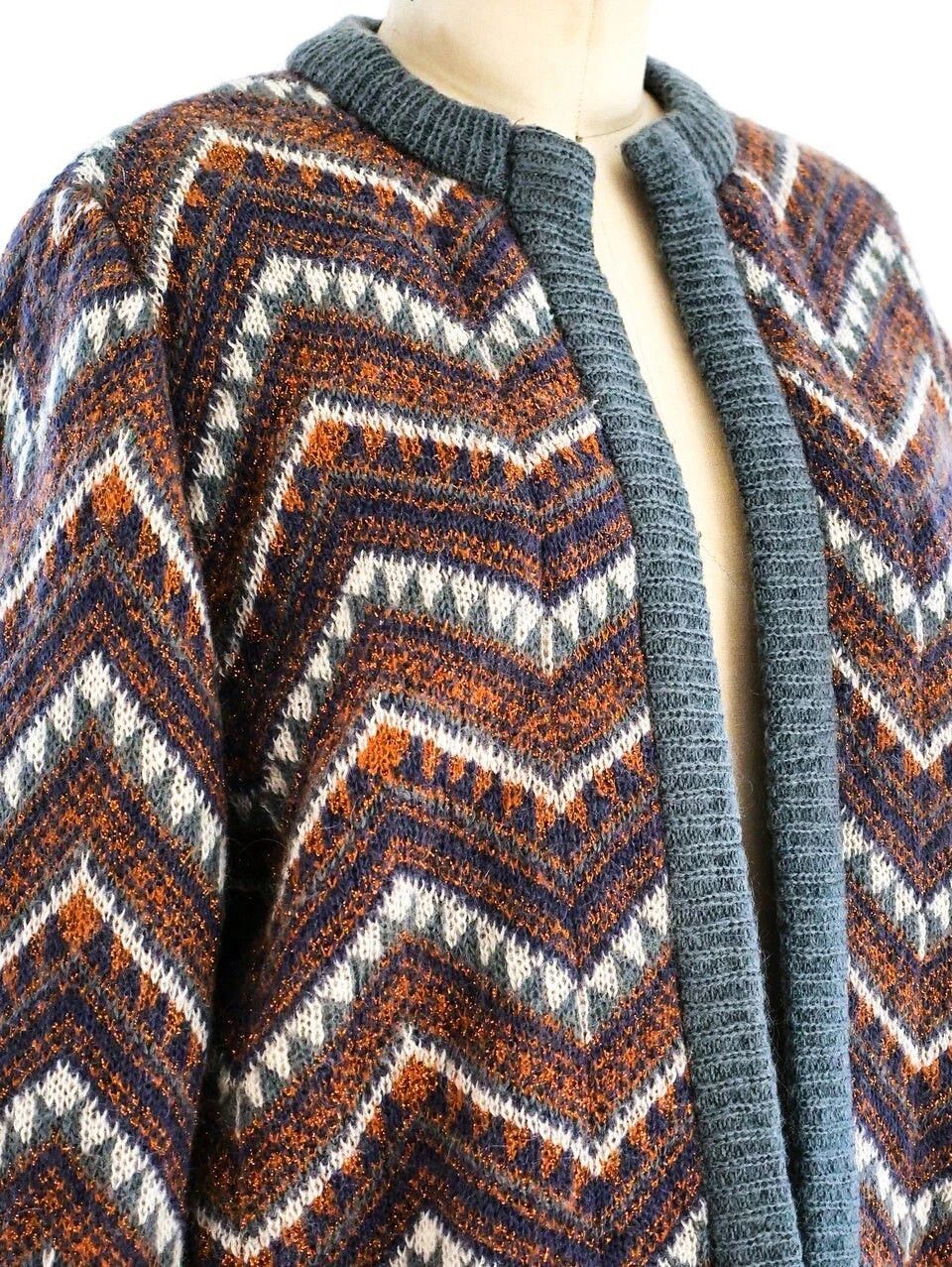 Escada Escada RARE Vintage Metallic Chevron Knit Bomber Jacket 80s Size M / US 6-8 / IT 42-44 - 6 Thumbnail