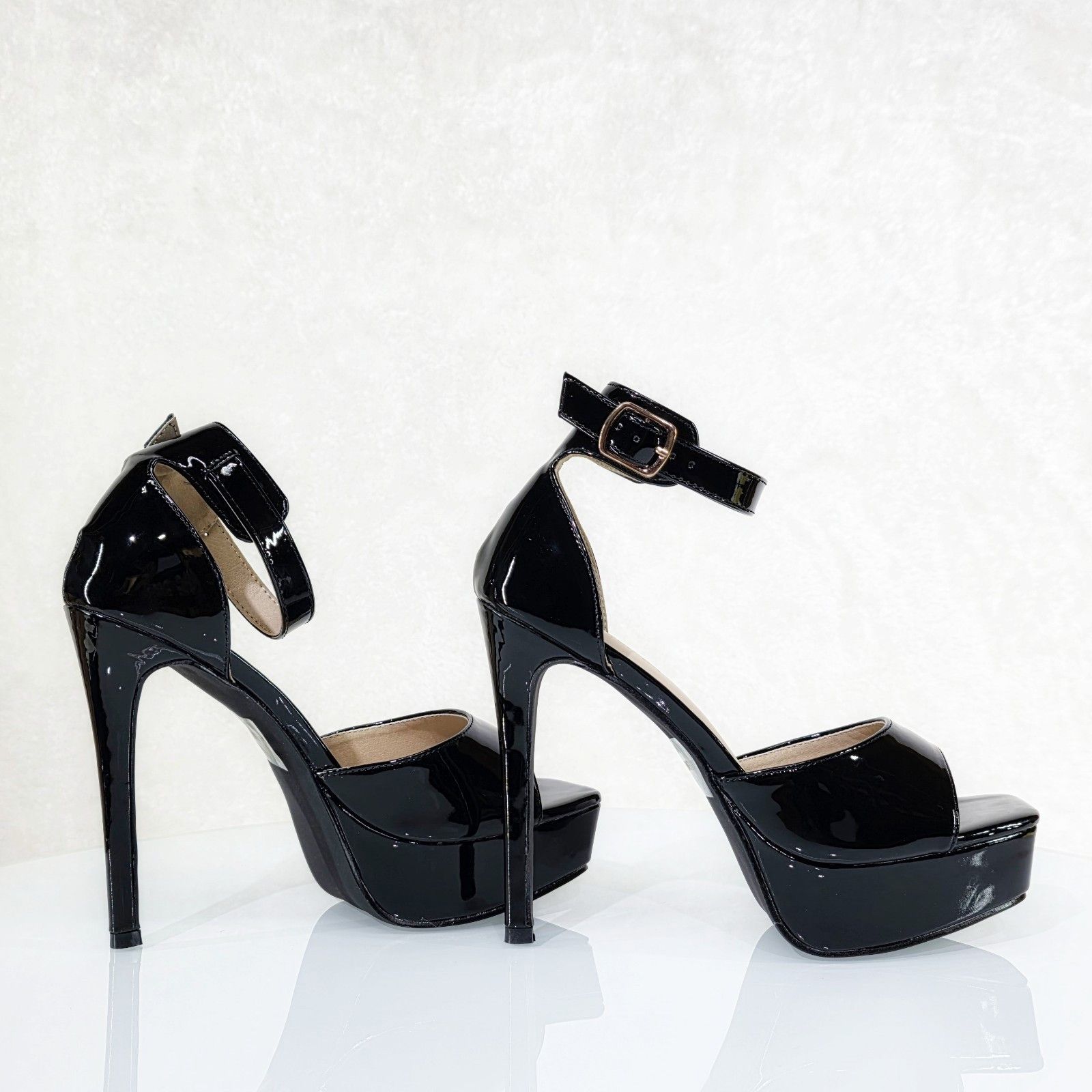 Other Jessica Black Patent Platform Stiletto High Heels Ankle Stra Size US 8.5 / IT 38.5 - 3 Thumbnail