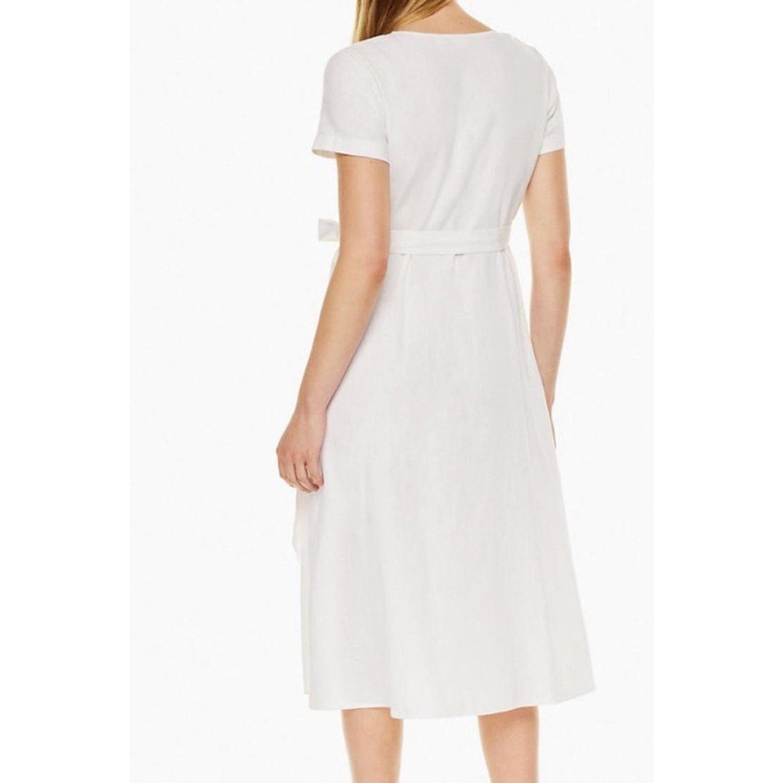 Firenze Babaton Midi Linen V-neck Wrap Dress White Minimal M A001957 Size M / US 6-8 / IT 42-44 - 2 Thumbnail