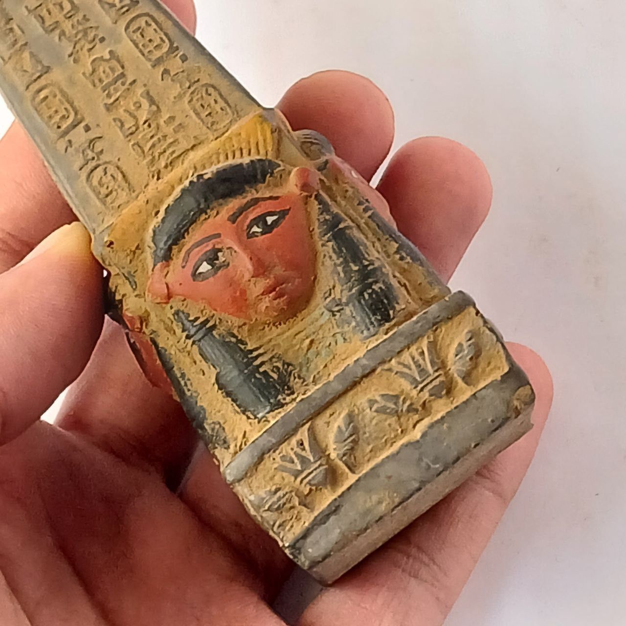 Handmade Egyptian Obelisk Statue Hieroglyphs & Hathor Face Size ONE SIZE - 7 Thumbnail