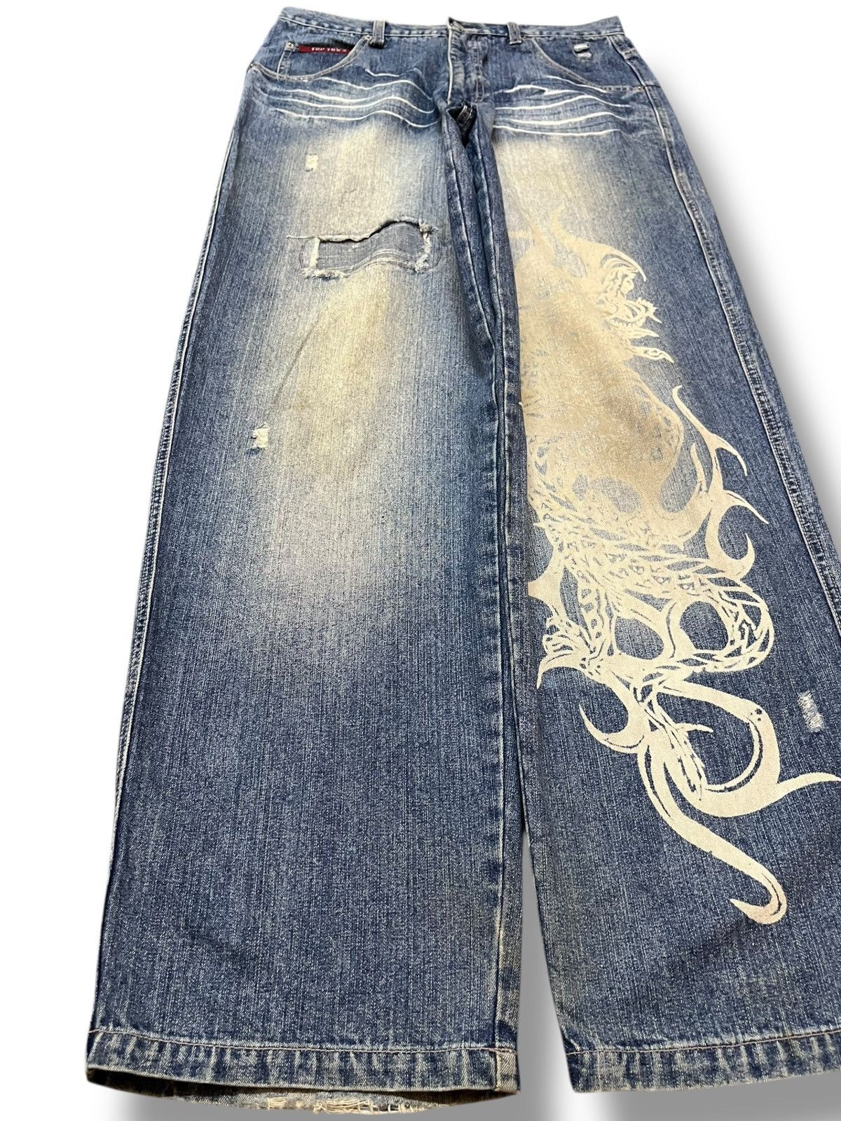 TWONESS Vintage Top Town Mudwash Dragon Printed Denim Size US 32 / EU 48 - 4 Thumbnail