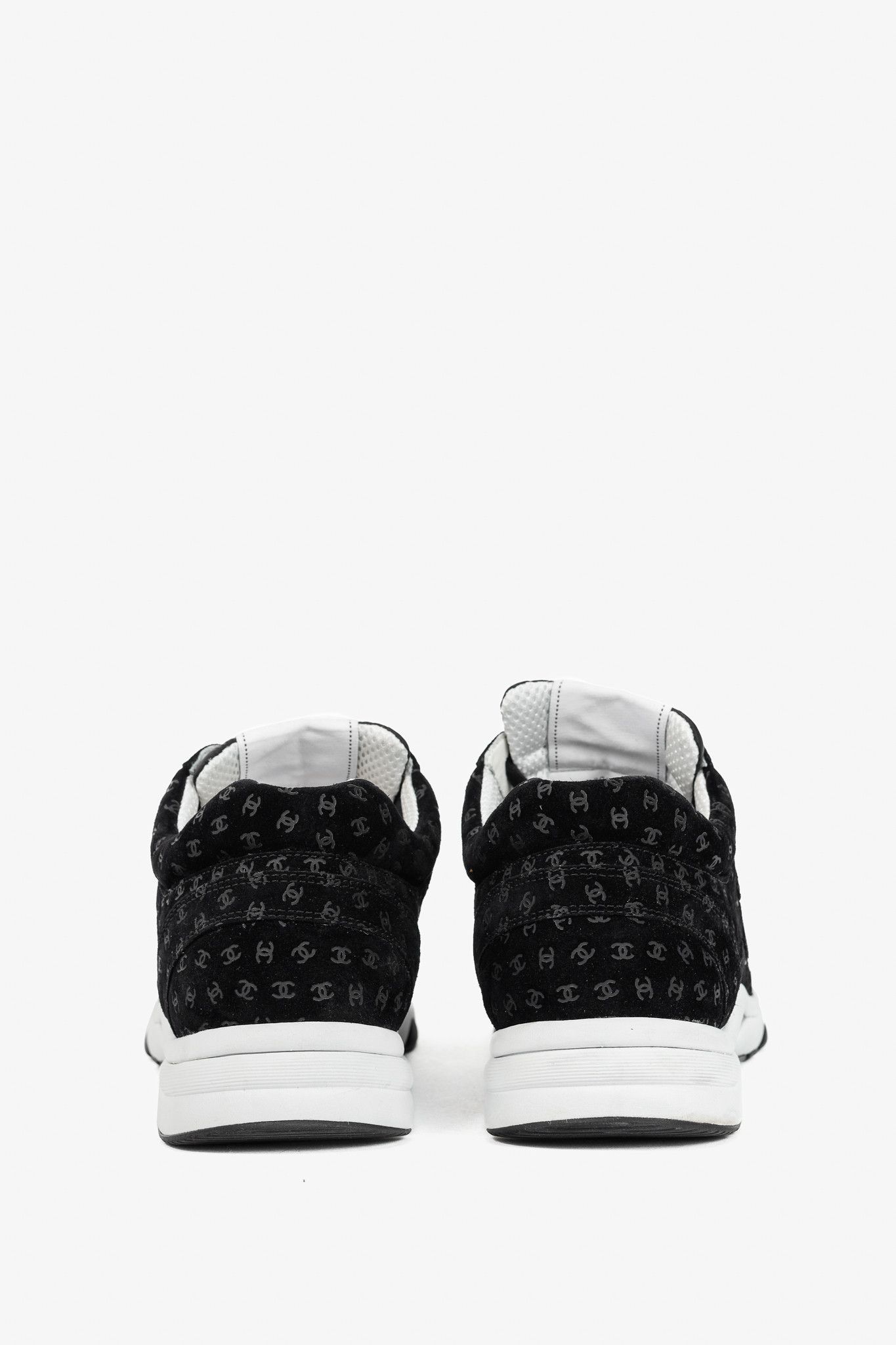Chanel Chanel 22A Black Printed-CC-Logo Suede Low-Top Sneakers Size US 12 / EU 45 - 3 Thumbnail