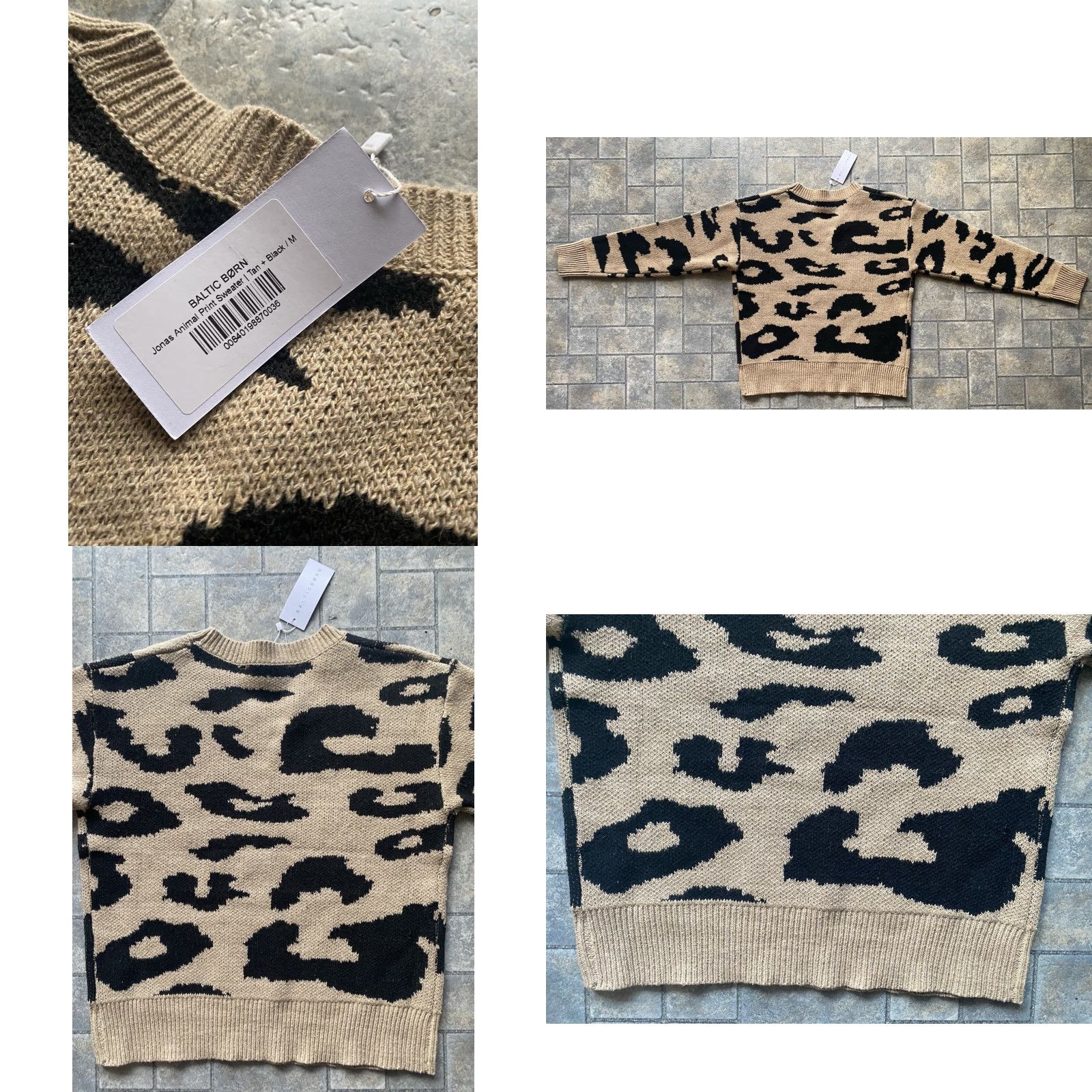 Born Baltic Born WOMENS MEDIUM Sweater Tan + Black Jonas Animal Print NEW WITH TAGS Size M / US 6-8 / IT 42-44 - 9 Thumbnail