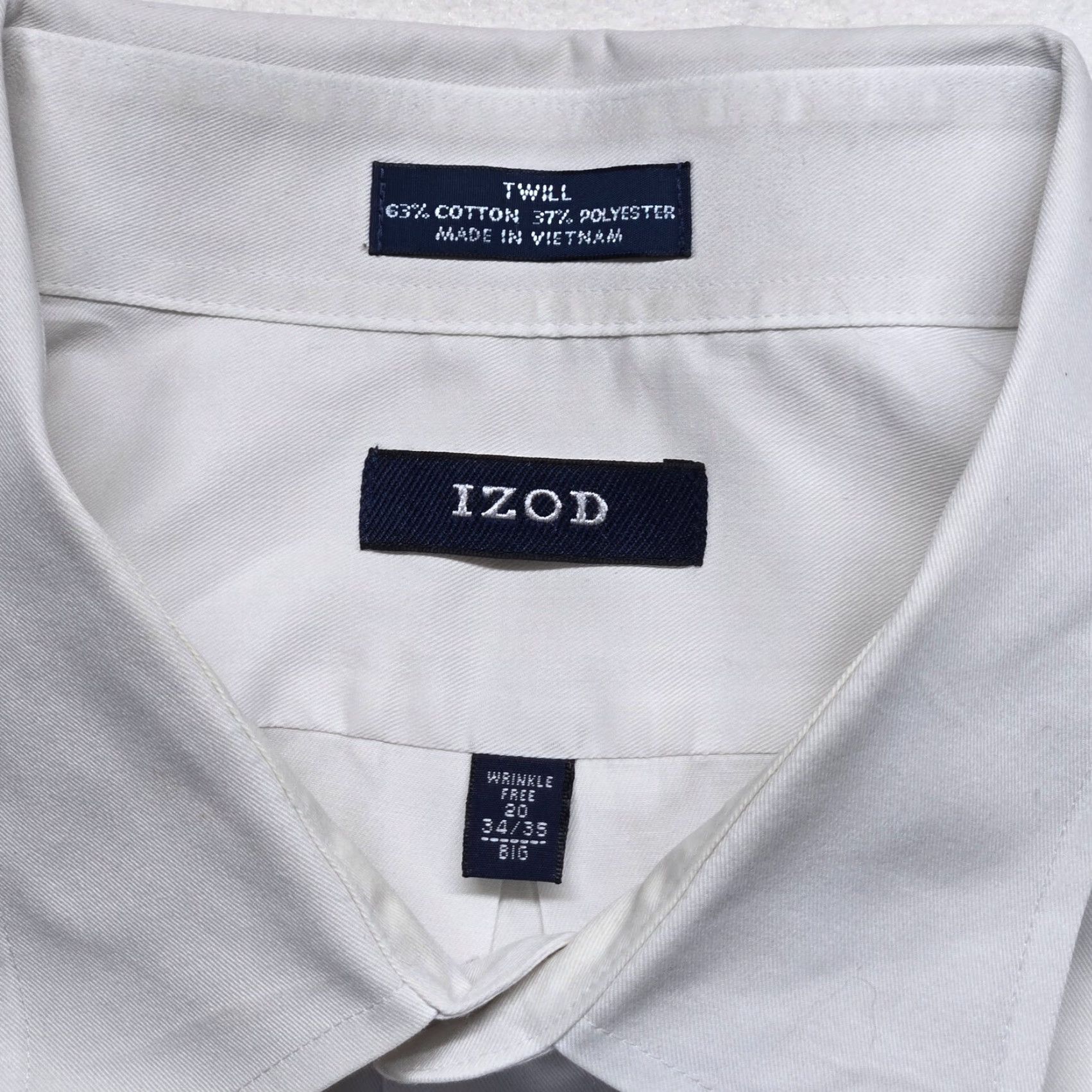 Izod IZOD Button-Up Shirt Mens Big & Tall 20 White Solid Long Sleeve Collared Cotton Blend Classic Fit Green? Wait no green. Size US XXL / EU 58 / 5 - 3 Thumbnail