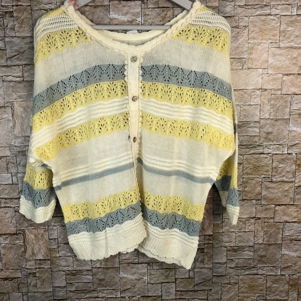 Japanese Brand × OVER THE STRiPES Japanese Brand Stripe White Knitwear #A1070 Size M / US 6-8 / IT 42-44 - 3 Thumbnail