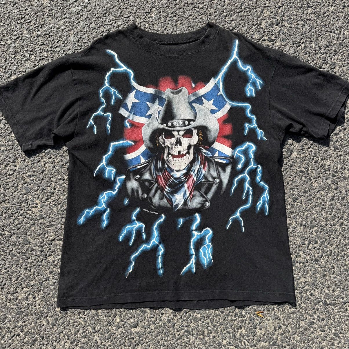 Japanese Brand × Vintage Vintage American Thunder Death Cowboy Lightning OG 90s Tees Size US L / EU 52-54 / 3 - 17 Thumbnail