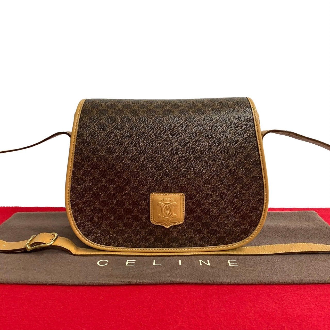 image of Celine Macadam Canvas Crossbody Bag in Brown, Women's