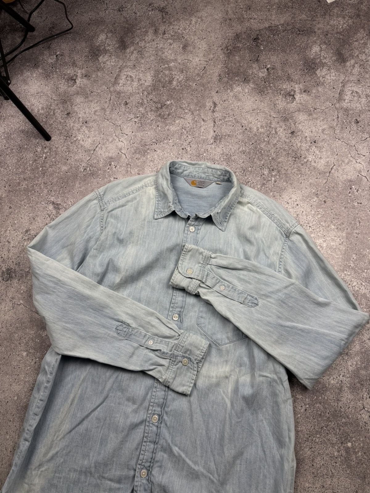 Carhartt Vintage Carhartt Y2K Distressed Faded Denim Shirt Japanesse Size US L / EU 52-54 / 3 - 8 Thumbnail