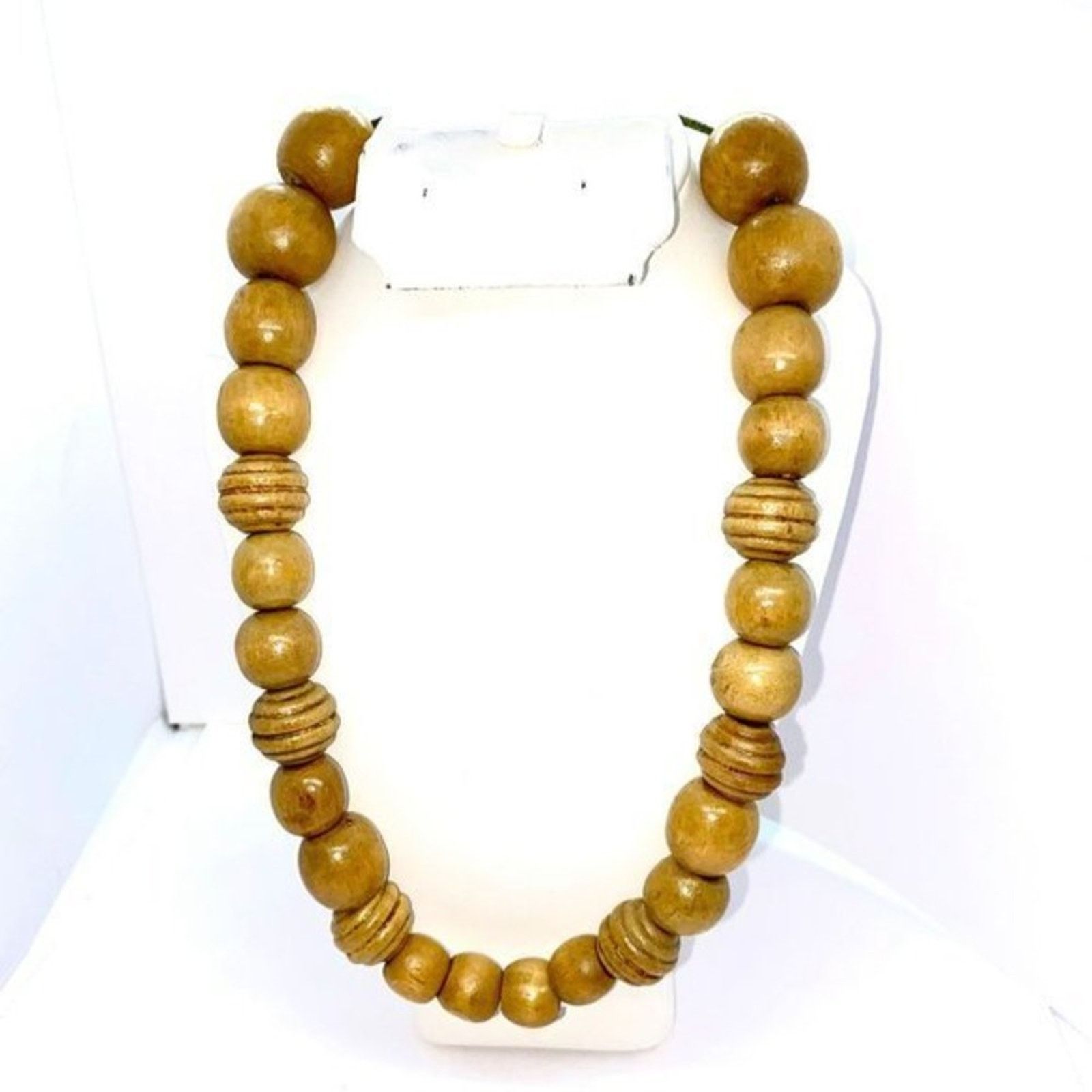 Handmade Handmade Wooden Beaded Necklace Round Textured Size ONE SIZE - 1 Thumbnail