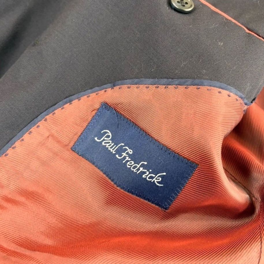 Vintage Paul Frederick Double Breasted Peak Lapel Sport Coat Navy 42R Men Wool Six-Button Ventless Inner Pockets Regular Length Size US XS / EU 42 / 0 - 2 Thumbnail