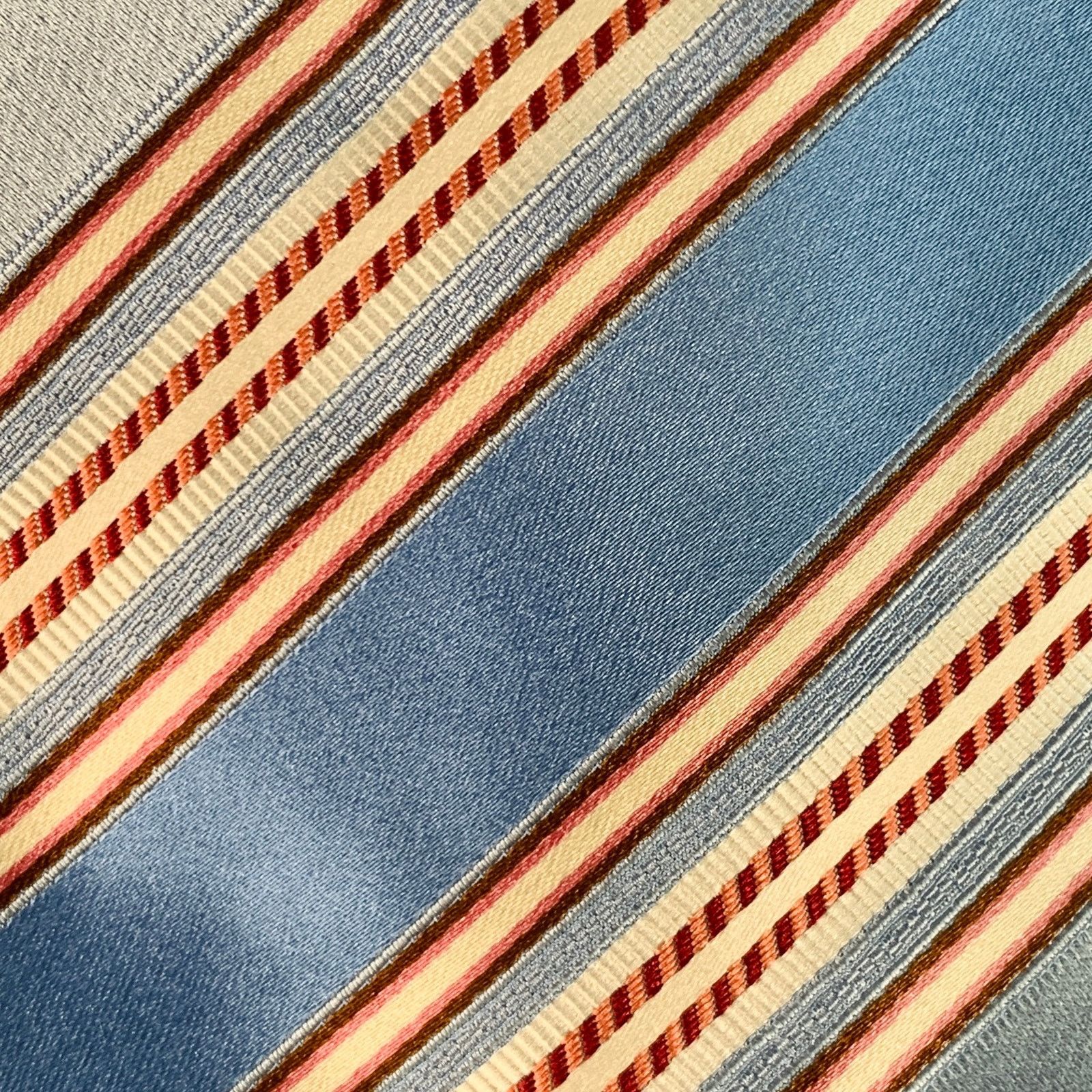 Ermenegildo Zegna One Size Blue Coral Diagonal Stripe Silk Cotton Tie Size ONE SIZE - 2 Thumbnail