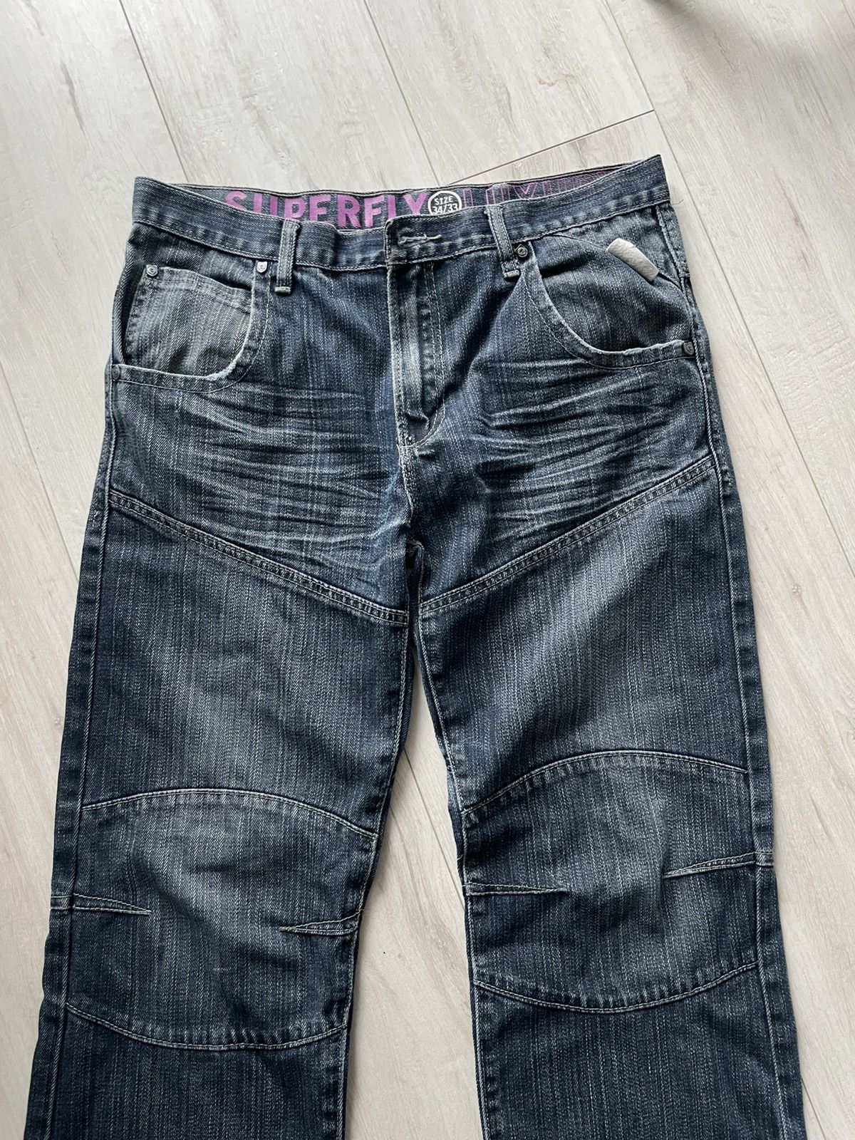 Japanese Brand Vintage 90’s Super Fly Japan Denim Jeans Y2K Big Logo RARE Size US 34 / EU 50 - 5 Thumbnail