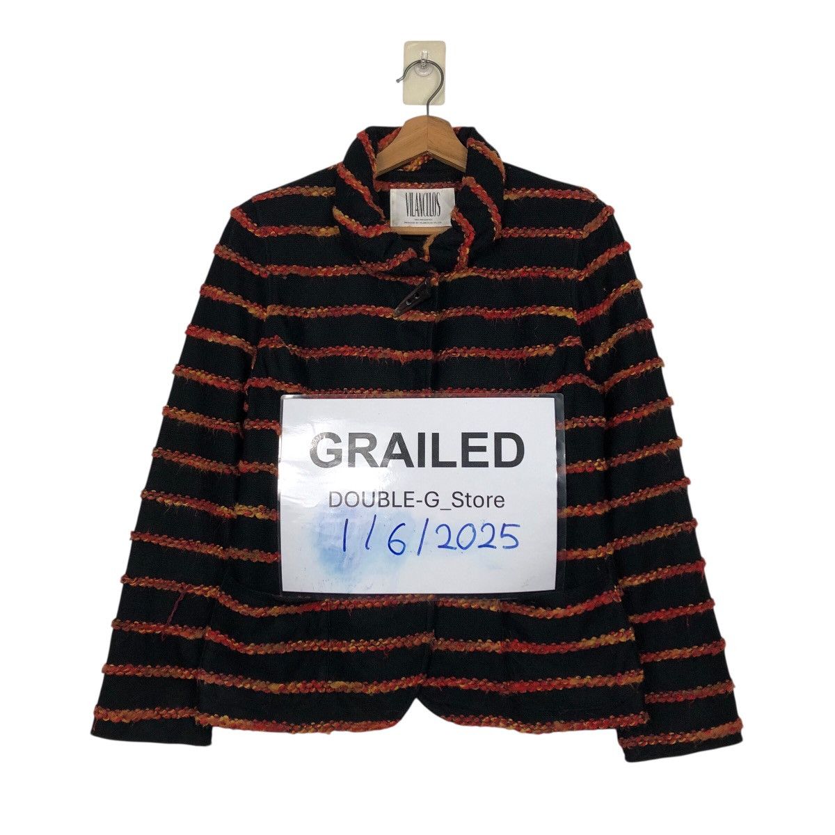 Japanese Brand Vilanculos 1982 Presented Multi-Color Bouclé Stripe Coat Size M / US 6-8 / IT 42-44 - 1 Thumbnail