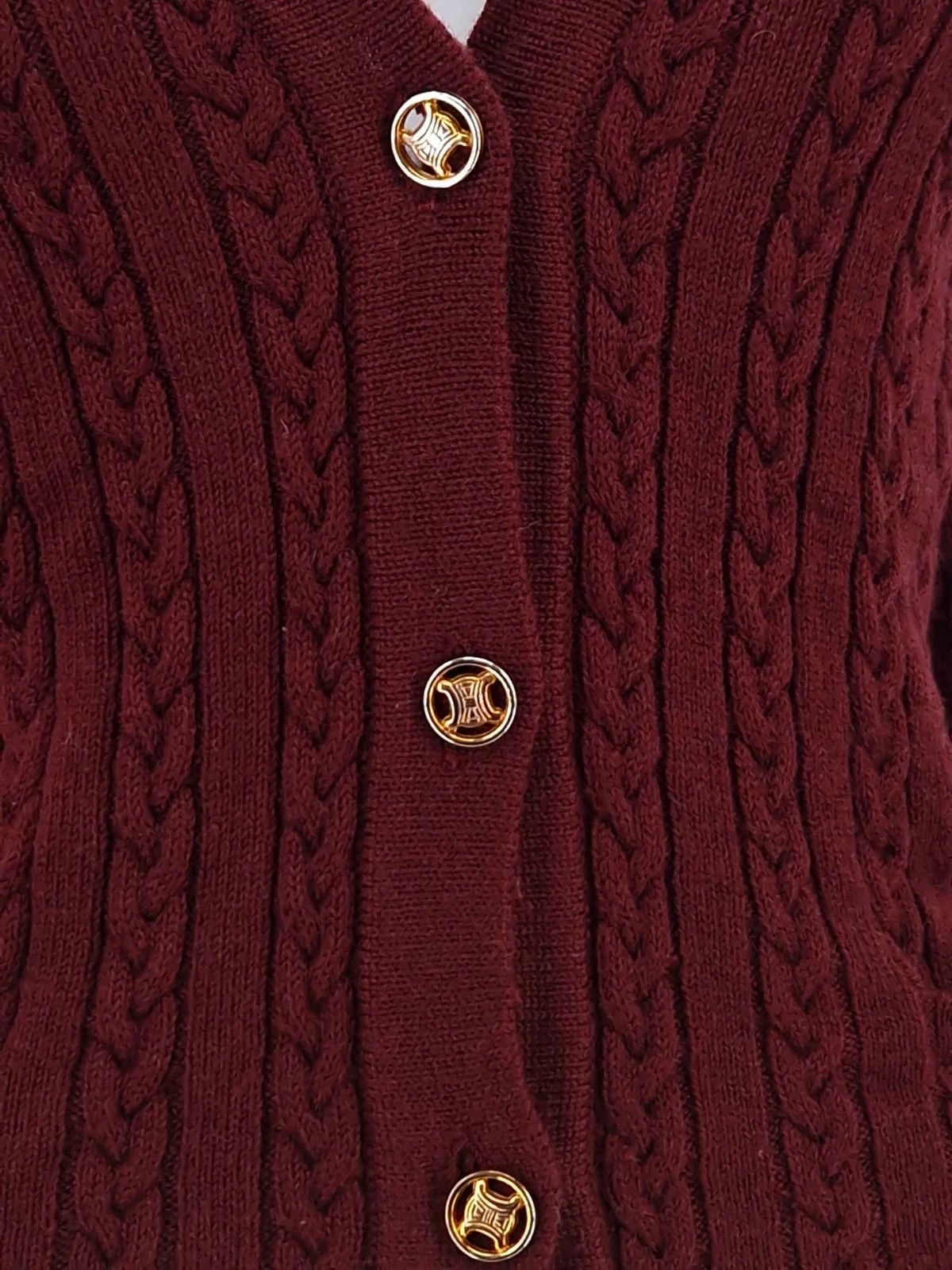 Celine Celine Cable Knit Wool Cardigan in Deep Burgundy Size M / US 6-8 / IT 42-44 - 3 Thumbnail