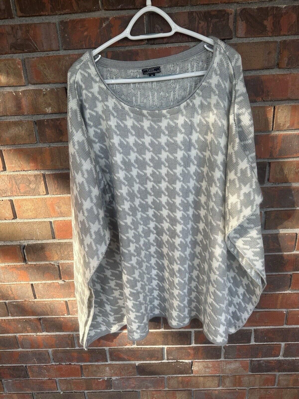 Designer Grey White Houndstooth Knit Sweater Poncho 2X Size XXL / US 16-18 / IT 52-54 - 1 Thumbnail