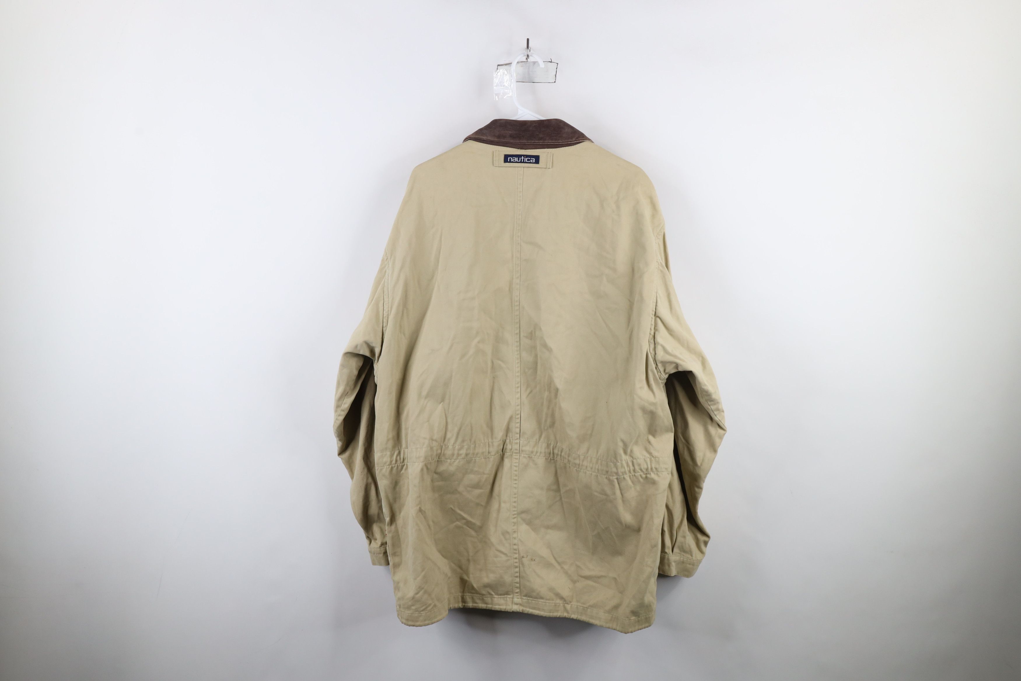 Nautica × Vintage Vintage 90s Nautica Leather Collar Chore Barn Jacket Beige Size US L / EU 52-54 / 3 - 14 Thumbnail