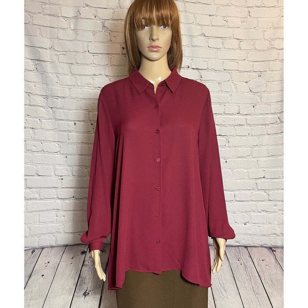 Other New Susan Graver Wine Long Sleeve Blouse Size 8 Size M / US 6-8 / IT 42-44 - 1 Thumbnail