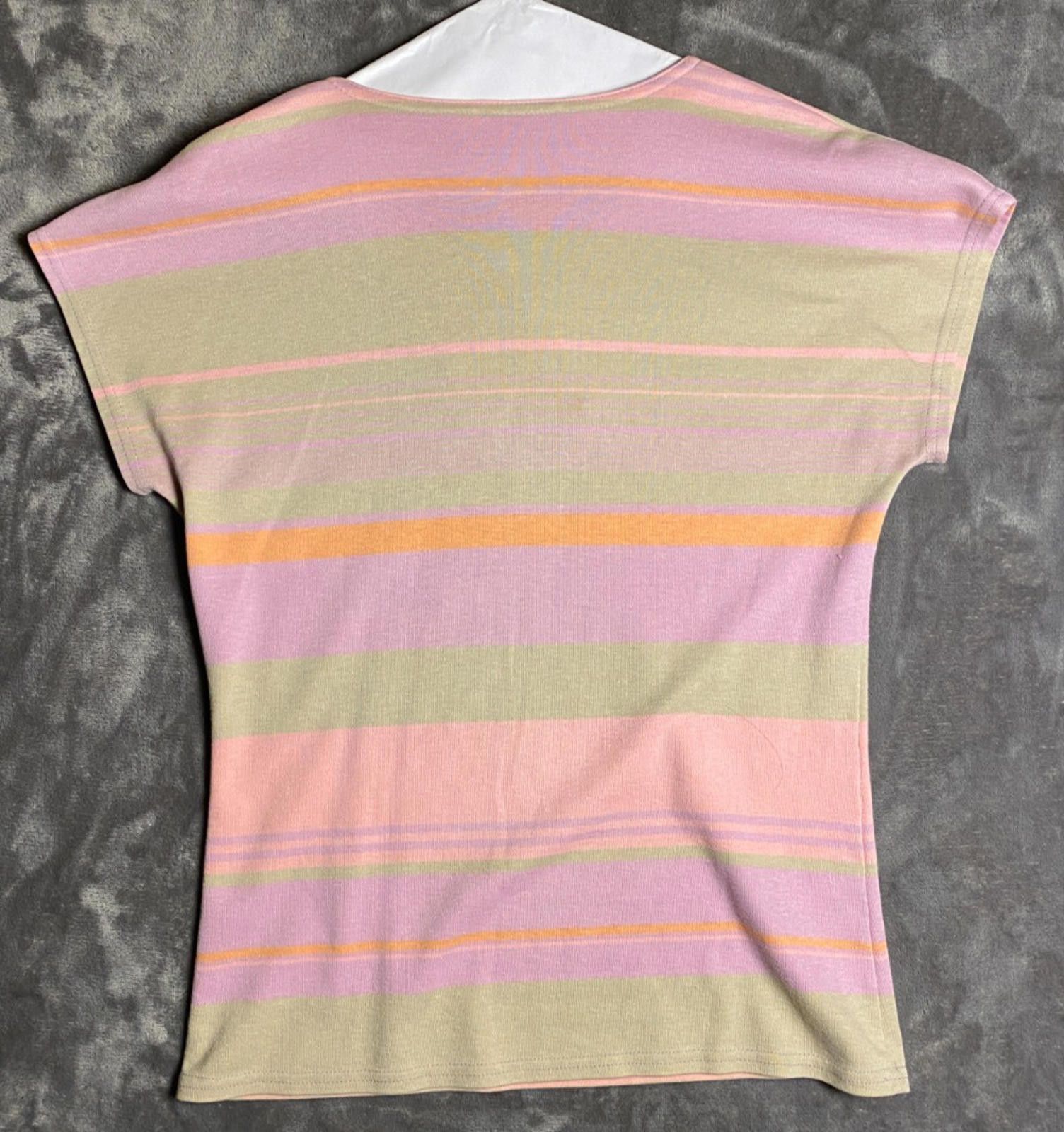 Designer Vintage ACTIII Pink/Grey/Orange Striped SS T-Shirt (B11) Size M / US 6-8 / IT 42-44 - 2 Thumbnail
