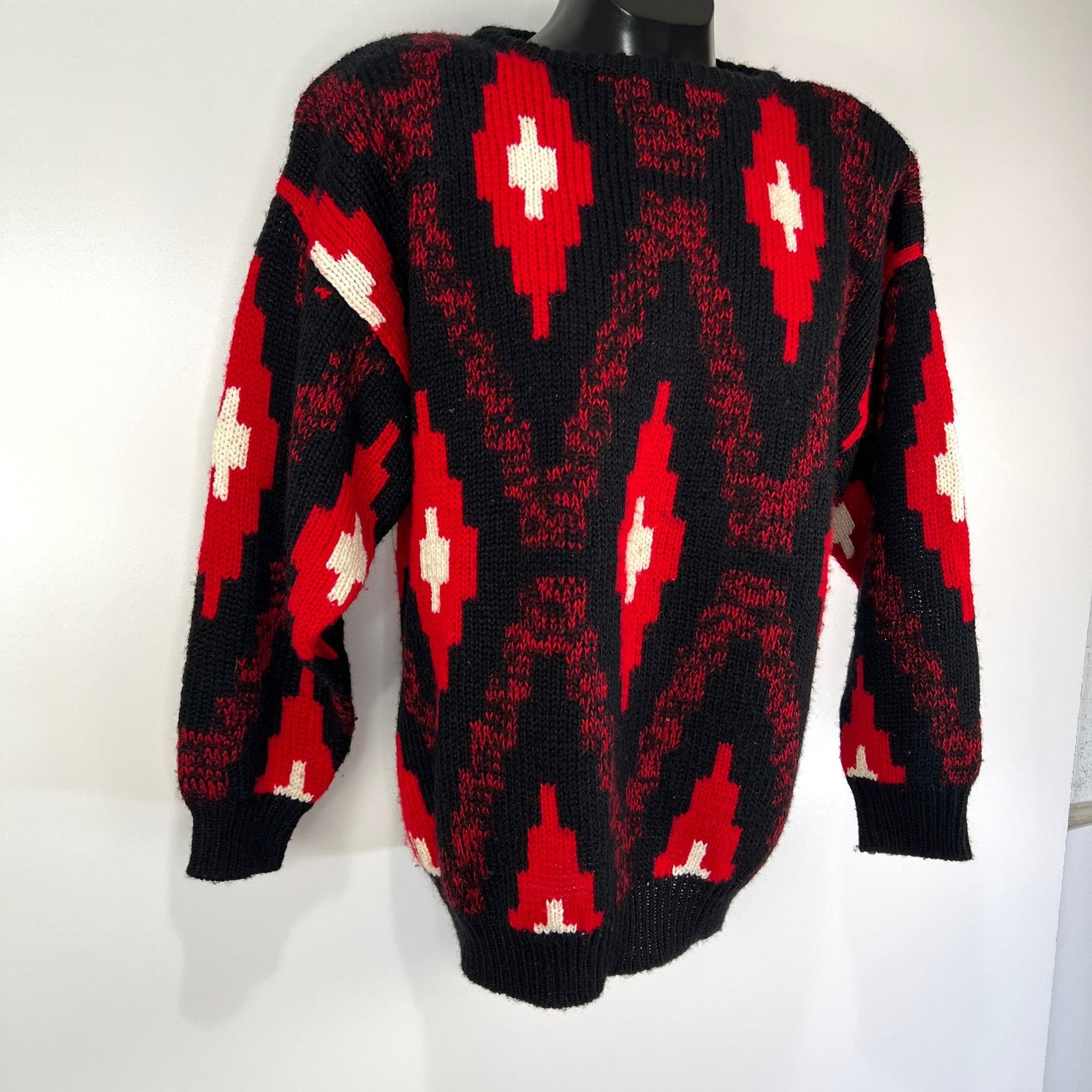 ESPIRIT × Vintage Espirit Sport Sweater Diamonds Motif Black Knit Pullover Size US M / EU 48-50 / 2 - 7 Thumbnail