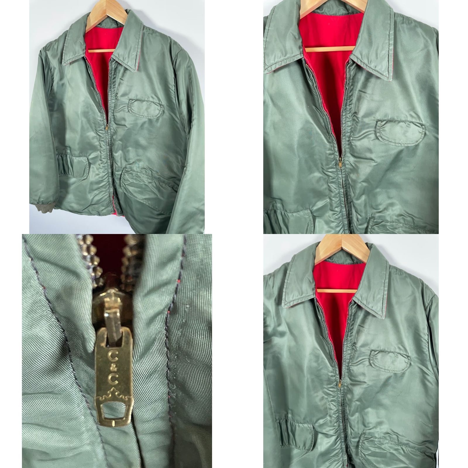 Vintage VINTAGE 60s Reversible Padded Bomber Jacket Mens 2XL Green Red C&C Crown Zipper Nylon Size US XXL / EU 58 / 5 - 10 Thumbnail