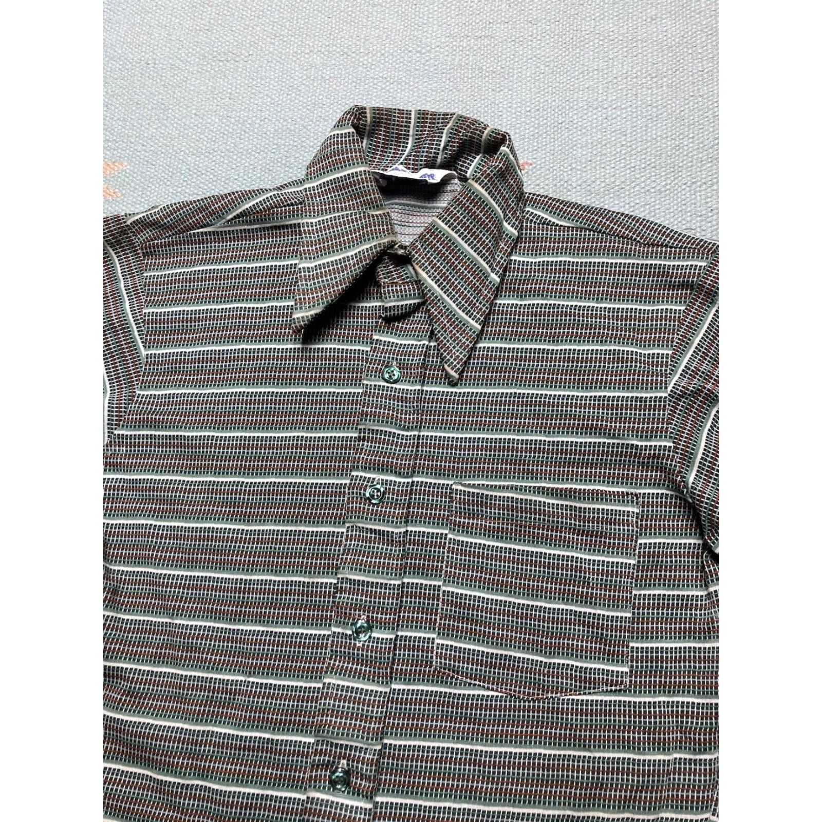 Vintage VINTAGE Challenger Button-Up Shirt 70s Disco Green Long Sleeve S Small Mens Shirt Collared Polyester Daggar Collar Size US S / EU 44-46 / 1 - 5 Thumbnail