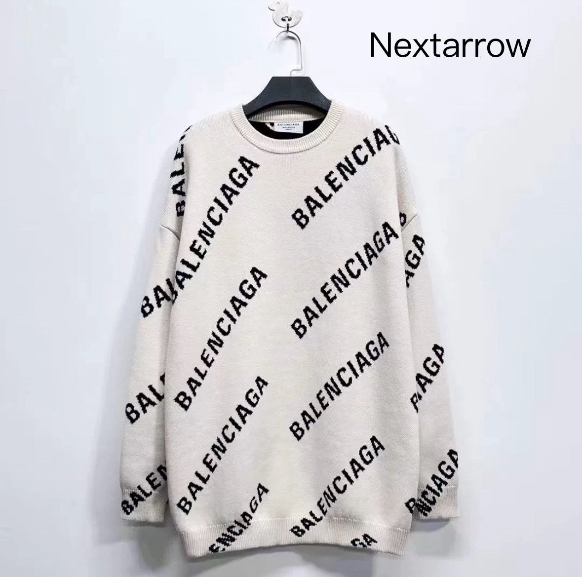 Balenciaga Balenciaga new light beige screen printed logo knit sweater Size US S / EU 44-46 / 1 - 1 Thumbnail