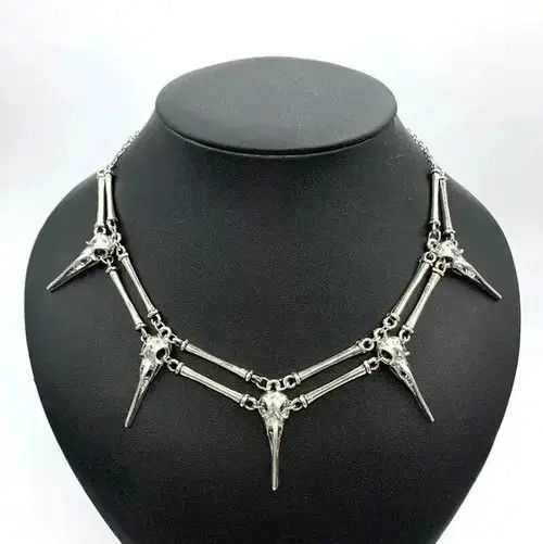 Jewelry Bird Skull, Chocker Necklace in Silver, Men's