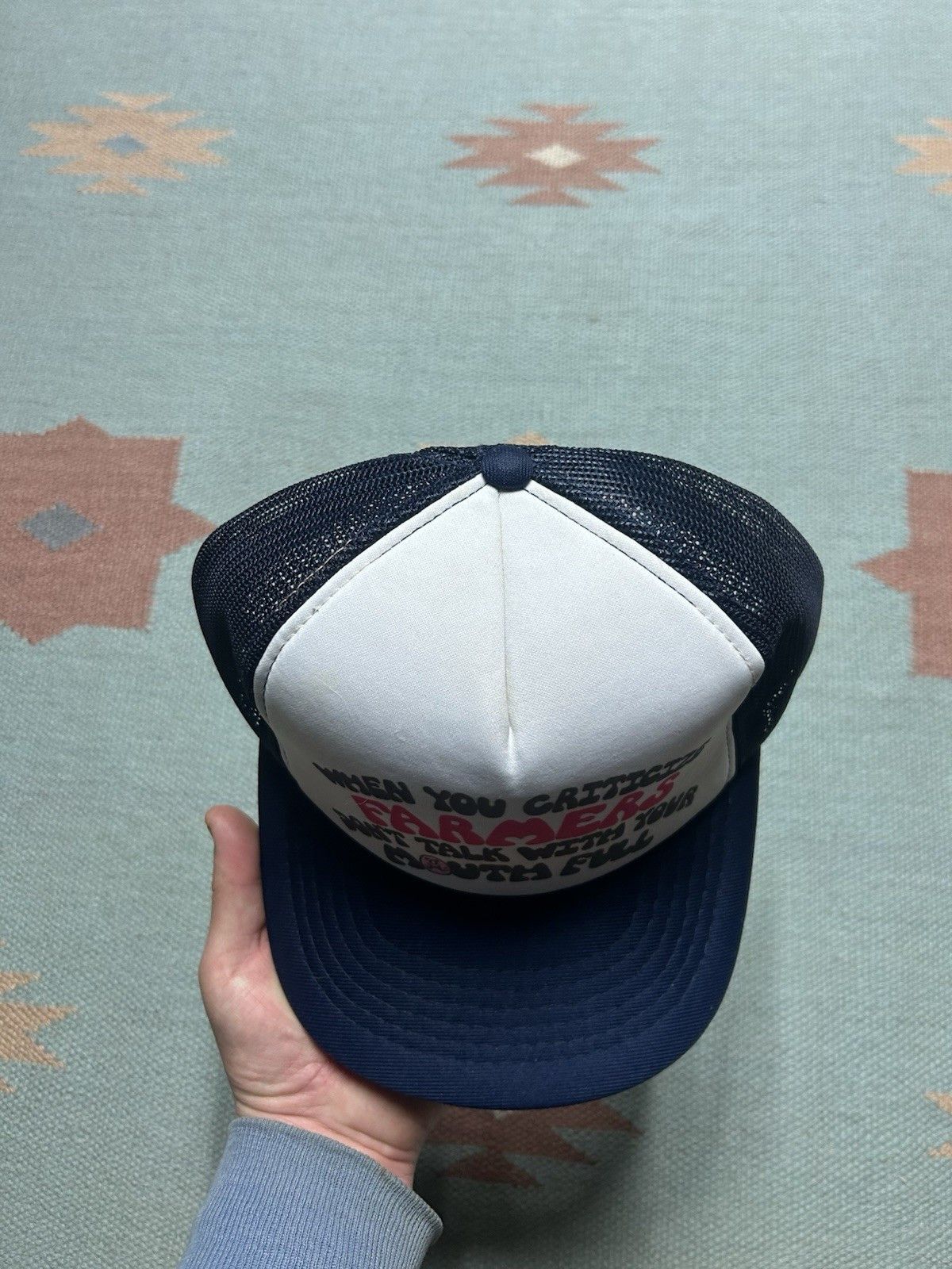 Vintage Vtg trucker hat don’t talk with your mouth full farmer farm Size ONE SIZE - 3 Thumbnail