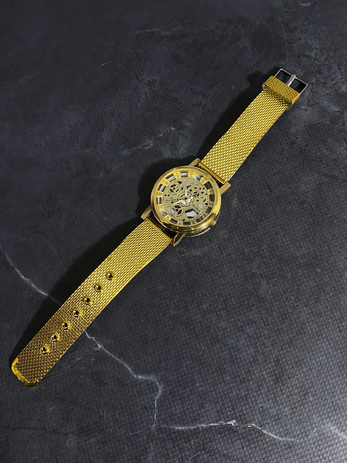 Vintage MEYKEY Skeleton Mechanical Watch Gold Mesh Japanese Brand Size ONE SIZE - 1 Thumbnail