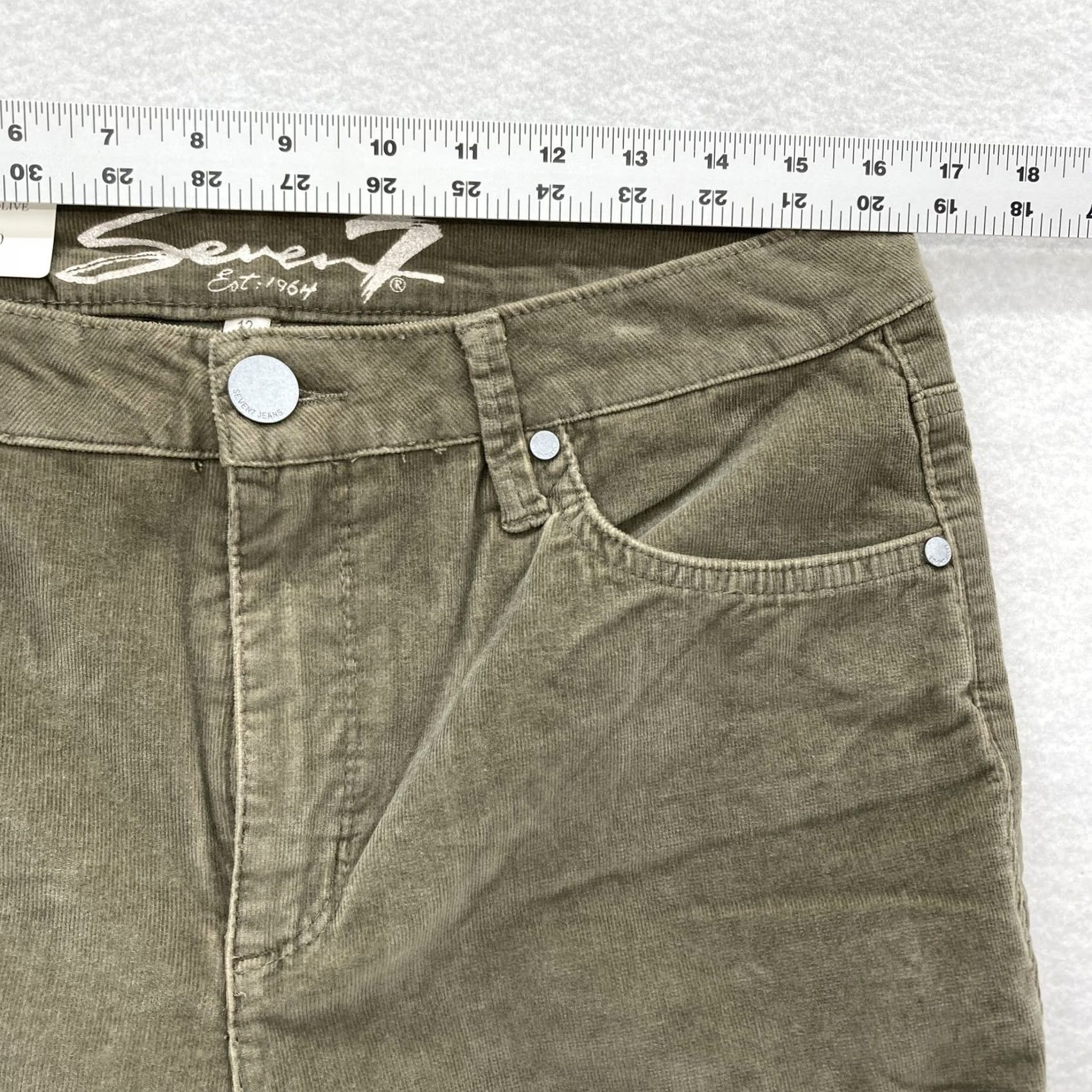 Vintage Seven7 Corduroy Skinny Pants Womens 12 Dusty Olive Ultra High Rise Stretch NWT Pants Size 34" / US 12 / IT 48 - 7 Thumbnail