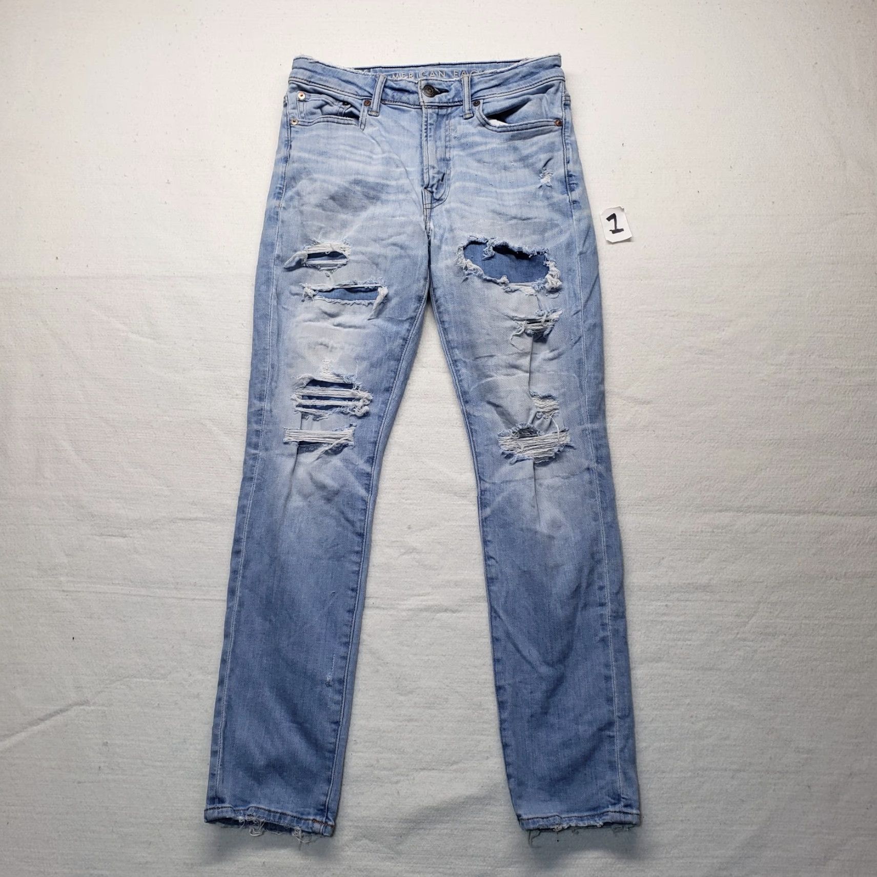 American Eagle Outfitters American Eagle Jeans Straight Slim Distressed 29x30 Adult Men Blue Cotton Blend Denim Logo 90s Theme Size US 30 / EU 46 - 2 Thumbnail