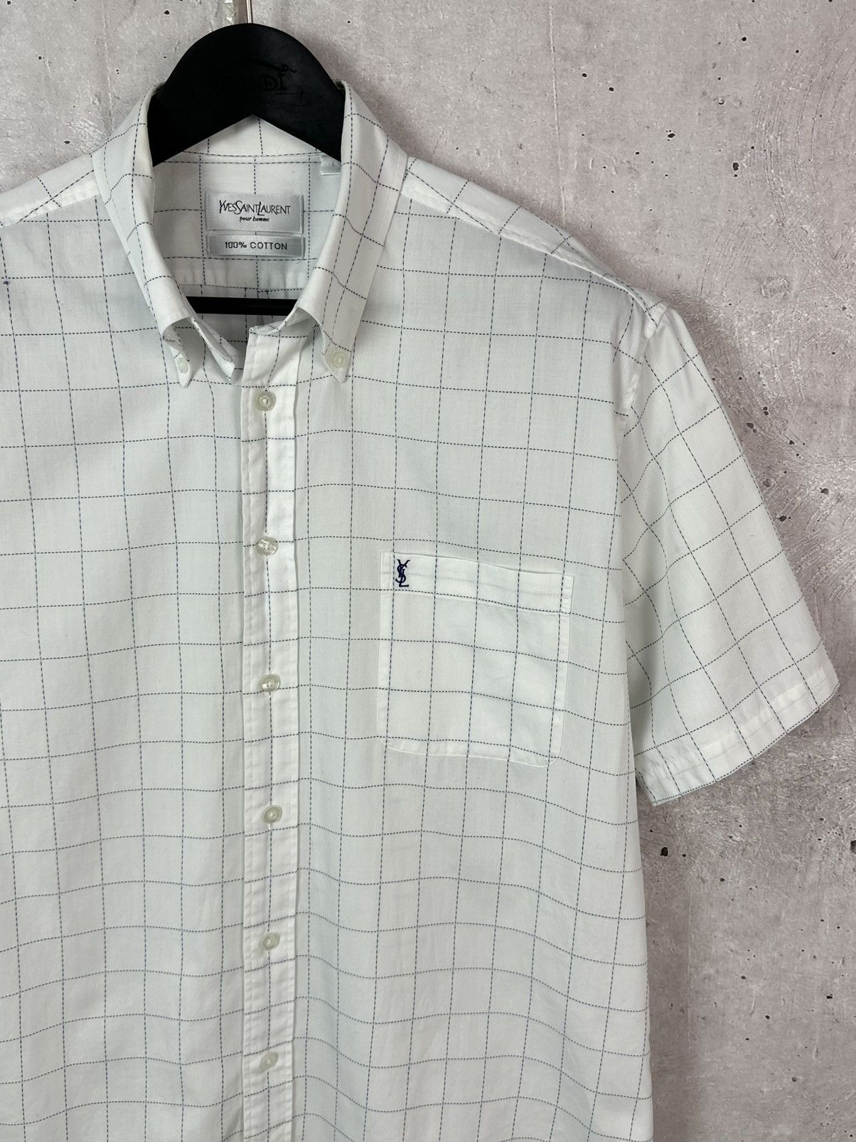 Yves Saint Laurent Vintage YvesSaintLaurent Check White Short Sleeve Shirt Size US L / EU 52-54 / 3 - 5 Thumbnail