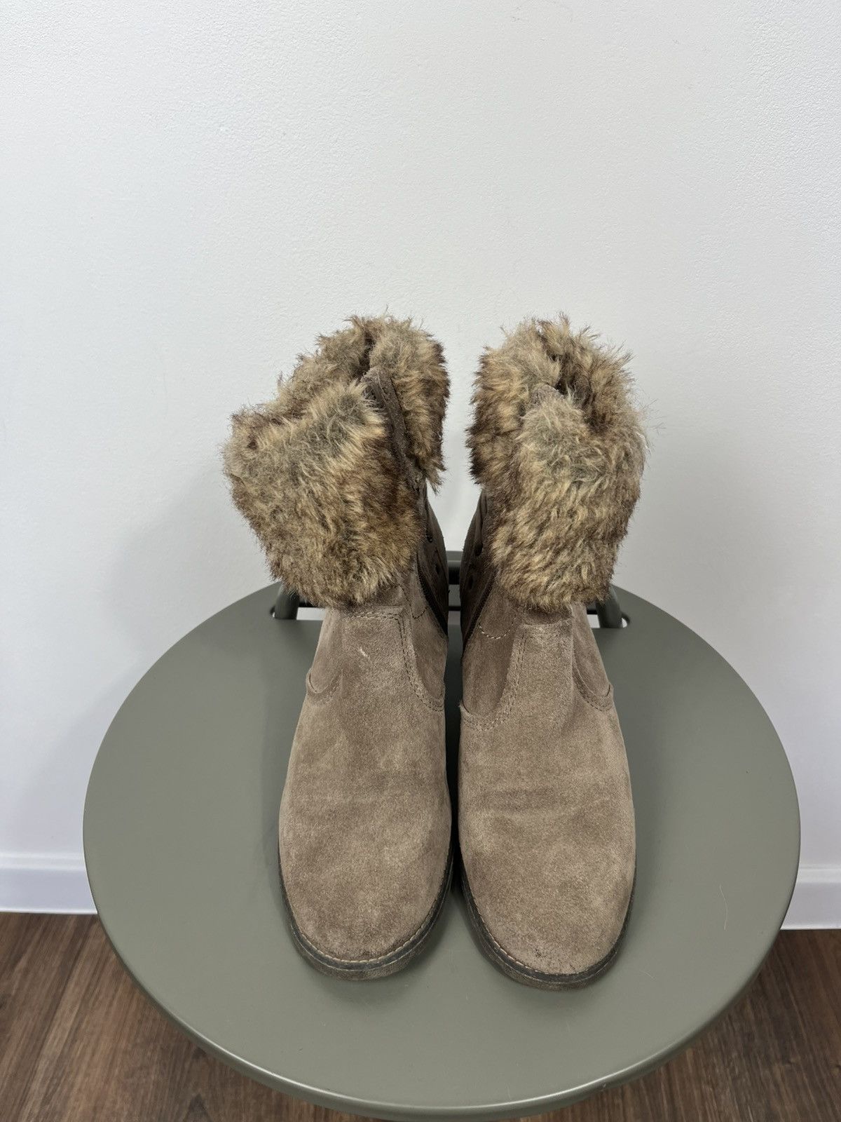 Other Womens Brown Suede Fur Cuff Ankle Boots Lace Up Side Zip 40 Size US 9 / IT 39 - 2 Thumbnail