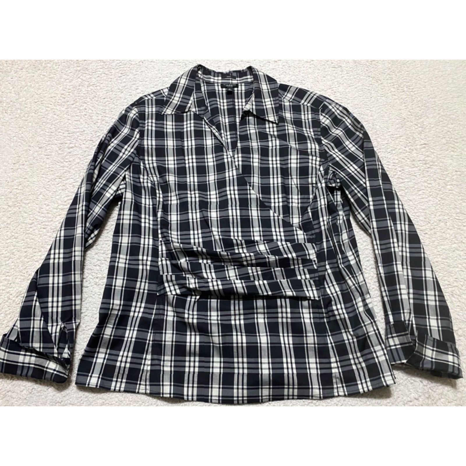 Talbots Talbots Shirt Womens 16 Black Plaid Faux Wrap Side Zip Stretch Long Sleeve Vintage 1972 Womens Size XXL / US 16-18 / IT 52-54 - 2 Thumbnail