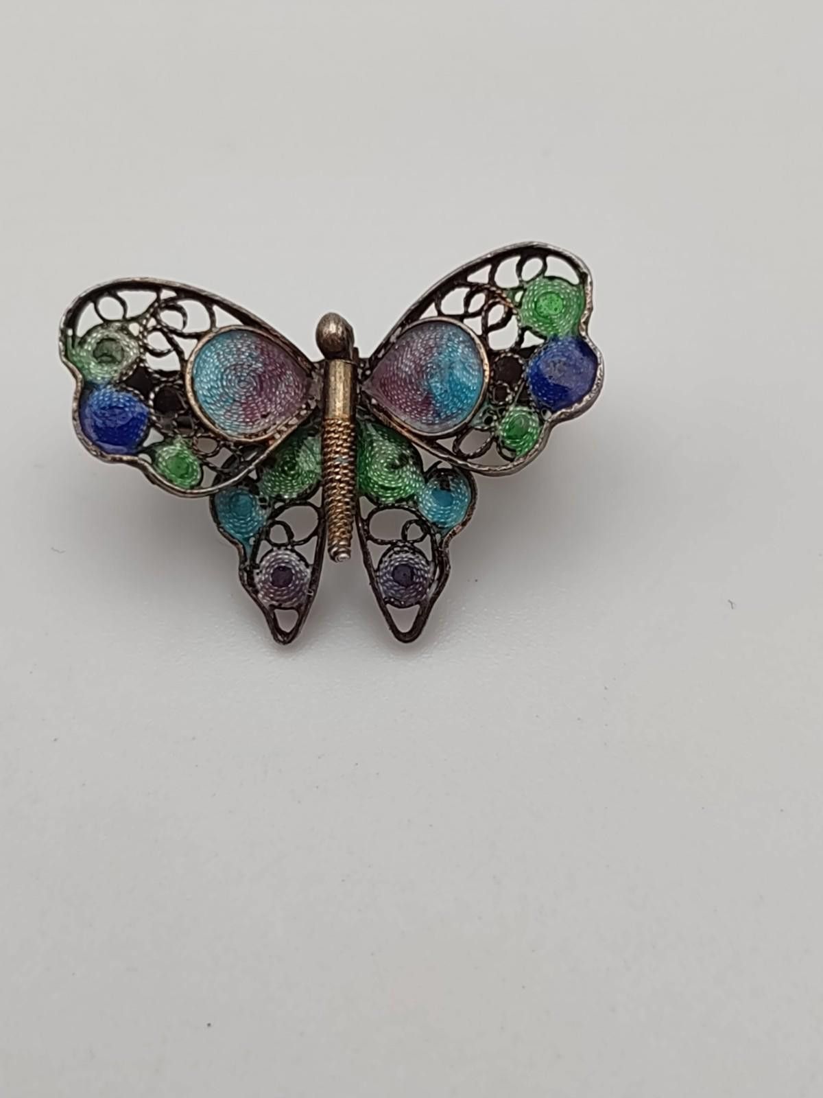 The Unbranded Brand Antique 800 Silver Filigree Enamel Butterfly Brooch Pin 2.7g Size ONE SIZE - 1 Thumbnail